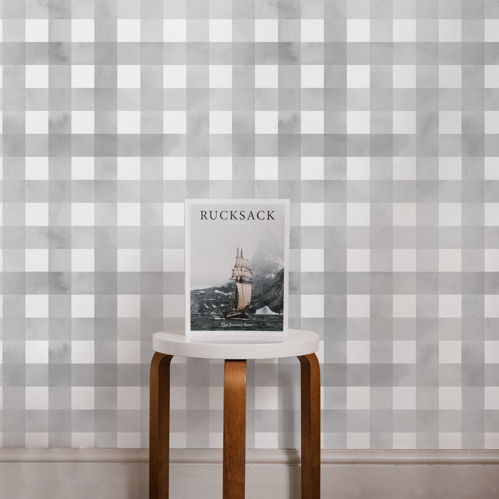 Watercolored Grid Peel and Stick Wallpaper, Removable Wallpaper, Traditional Wallpaper - Smoke Gray | DeccoPrint