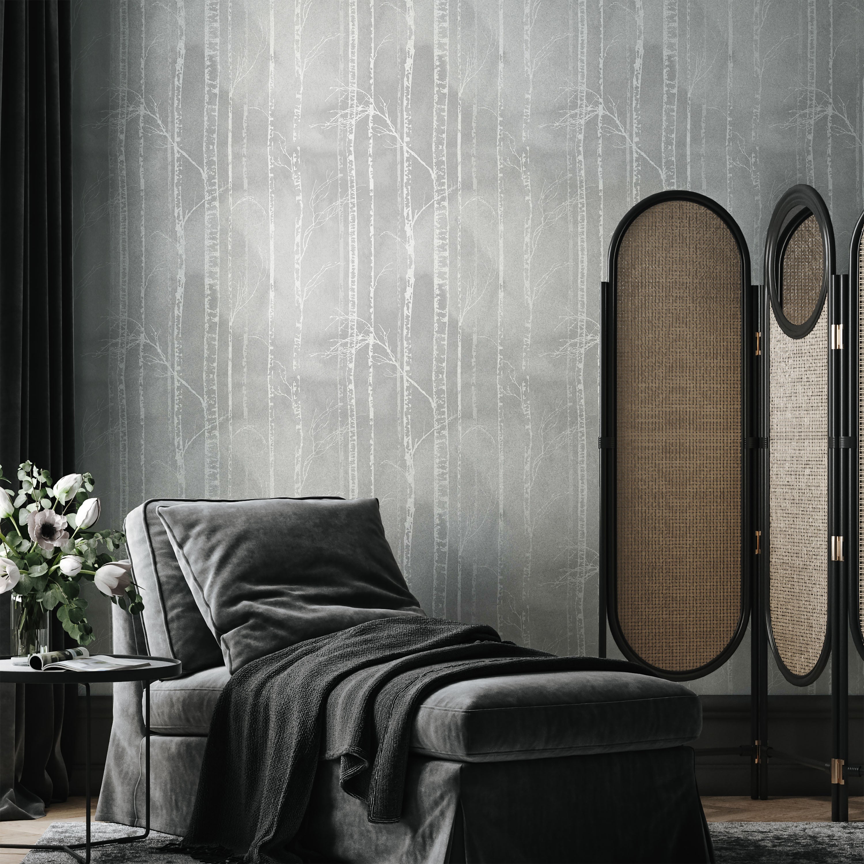 Birch Forest Peel and Stick Wallpaper, Removable Wallpaper, Traditional Wallpaper - Smoke Gray | DeccoPrint