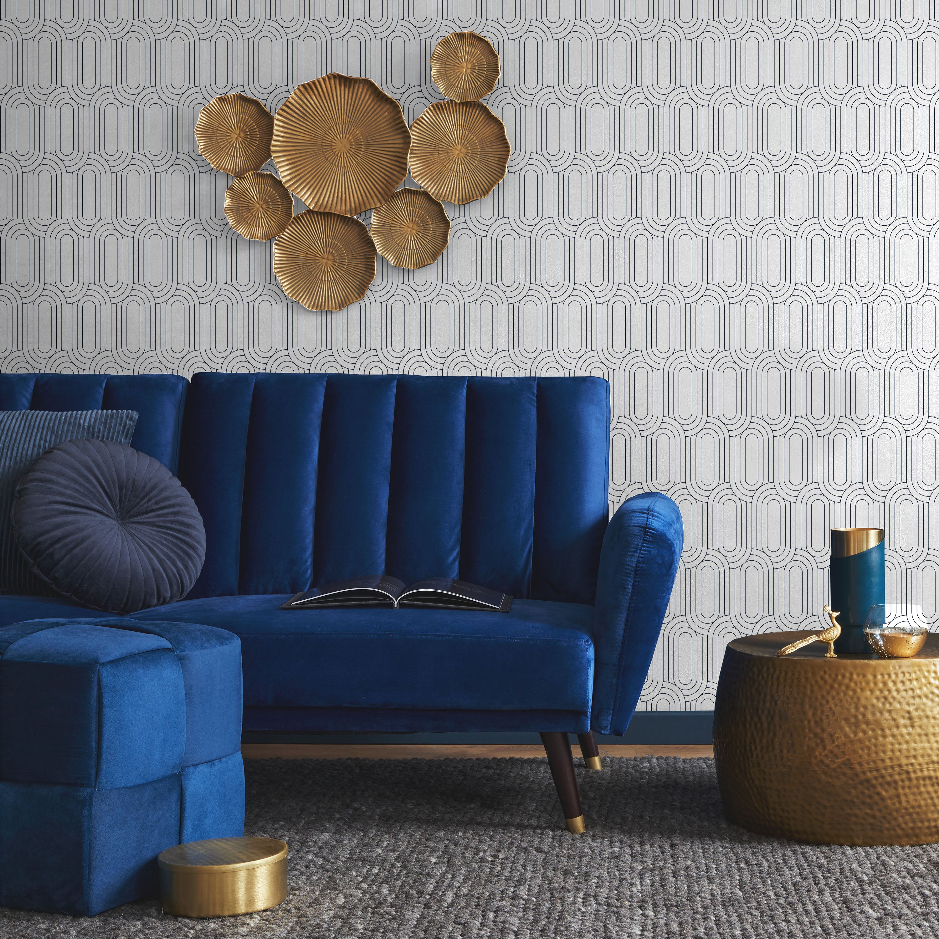 Royal Facade Peel and Stick Wallpaper, Removable Wallpaper, Traditional Wallpaper - Navy Blue | DeccoPrint