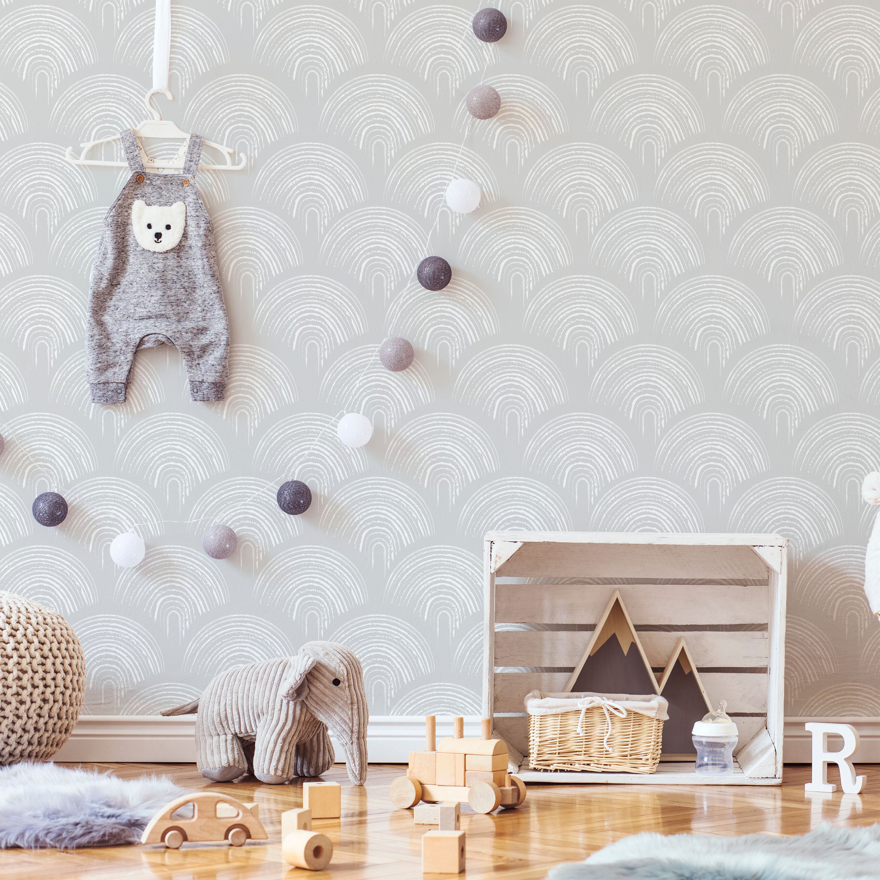 Playroom Peel and Stick Wallpaper, Removable Wallpaper, Traditional Wallpaper - Light Gray | DeccoPrint