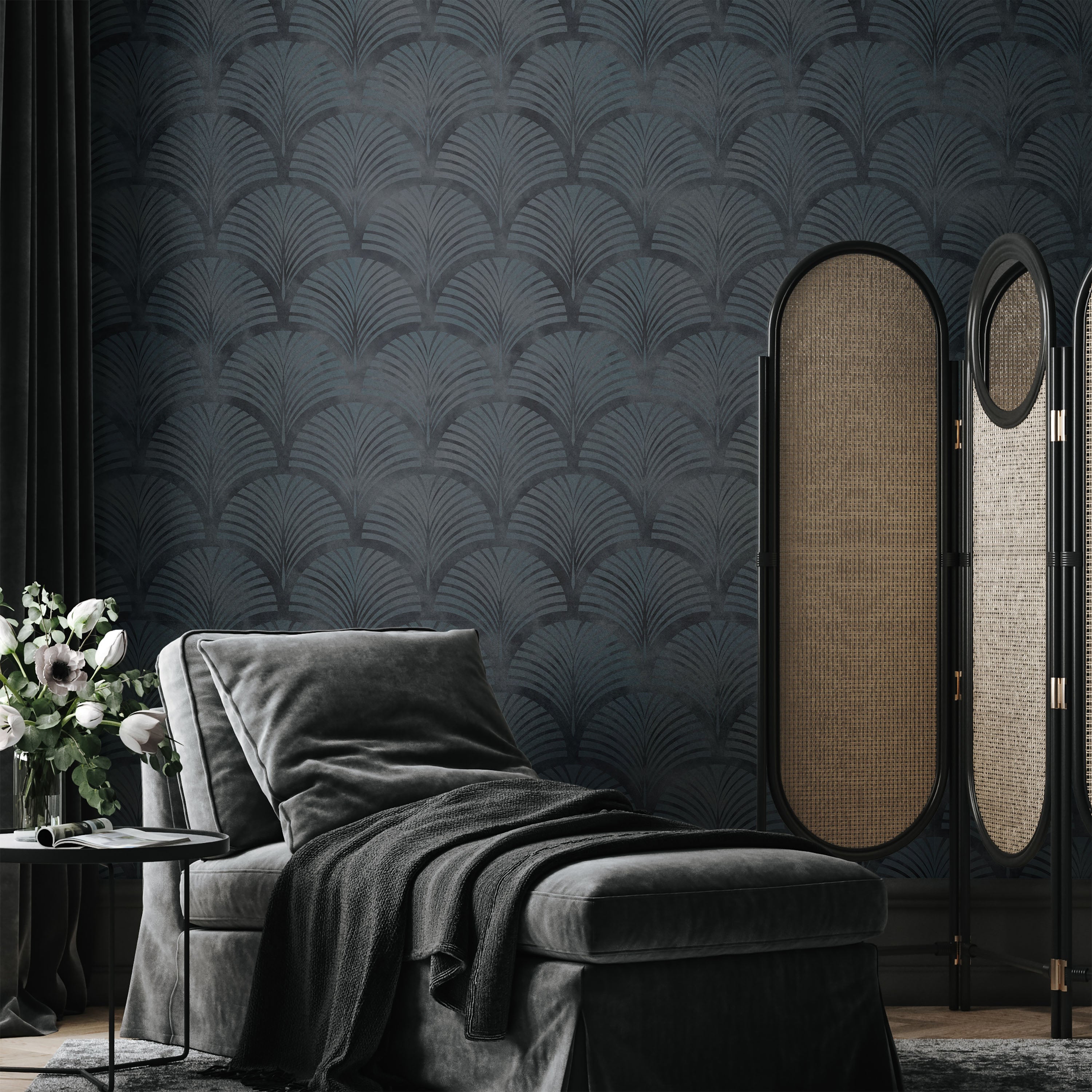 Deco Arcs Peel and Stick Wallpaper, Removable Wallpaper, Traditional Wallpaper - Navy Blue | DeccoPrint
