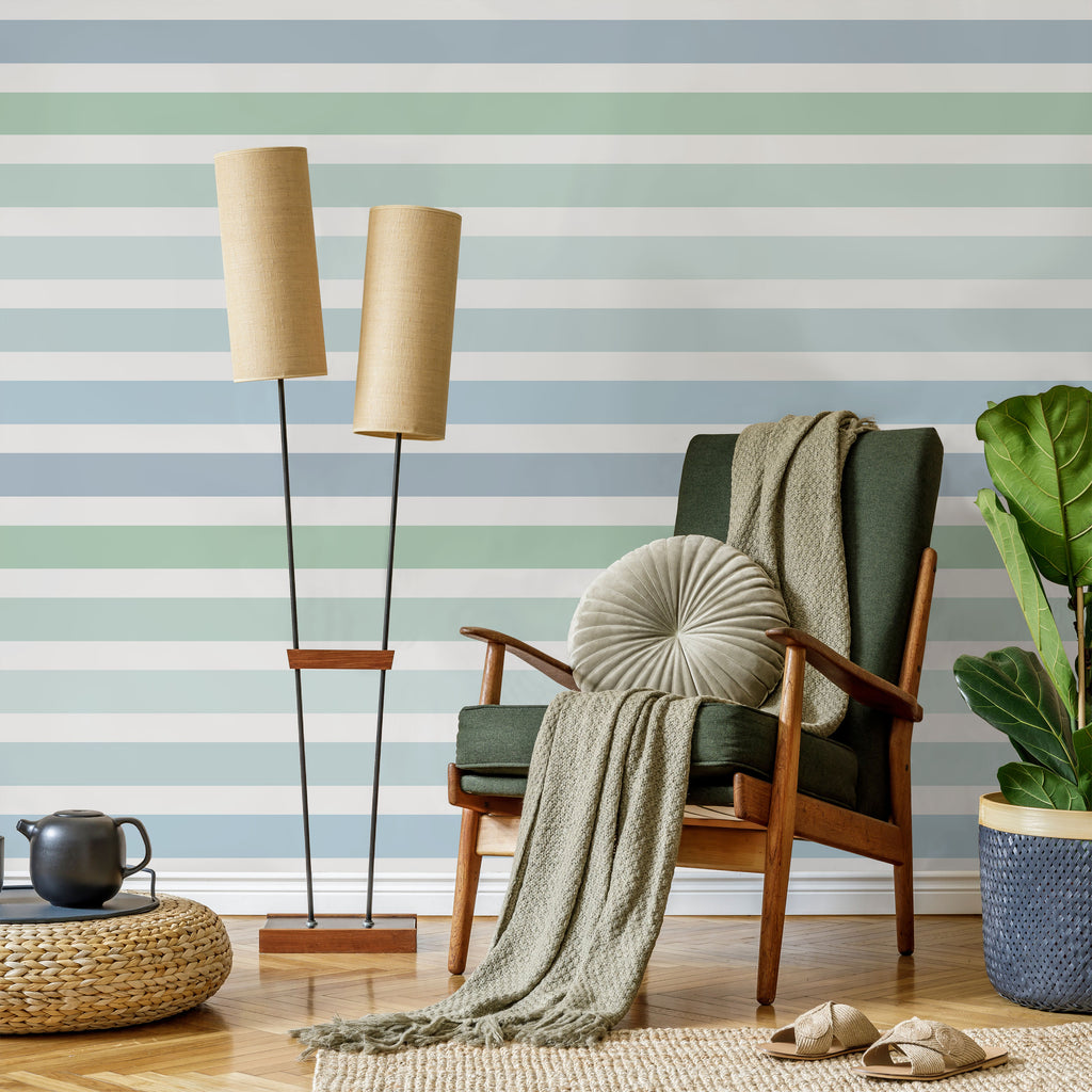 Colored Stripes Peel and Stick Wallpaper, Removable Wallpaper, Traditional Wallpaper - Ocean Tones | DeccoPrint