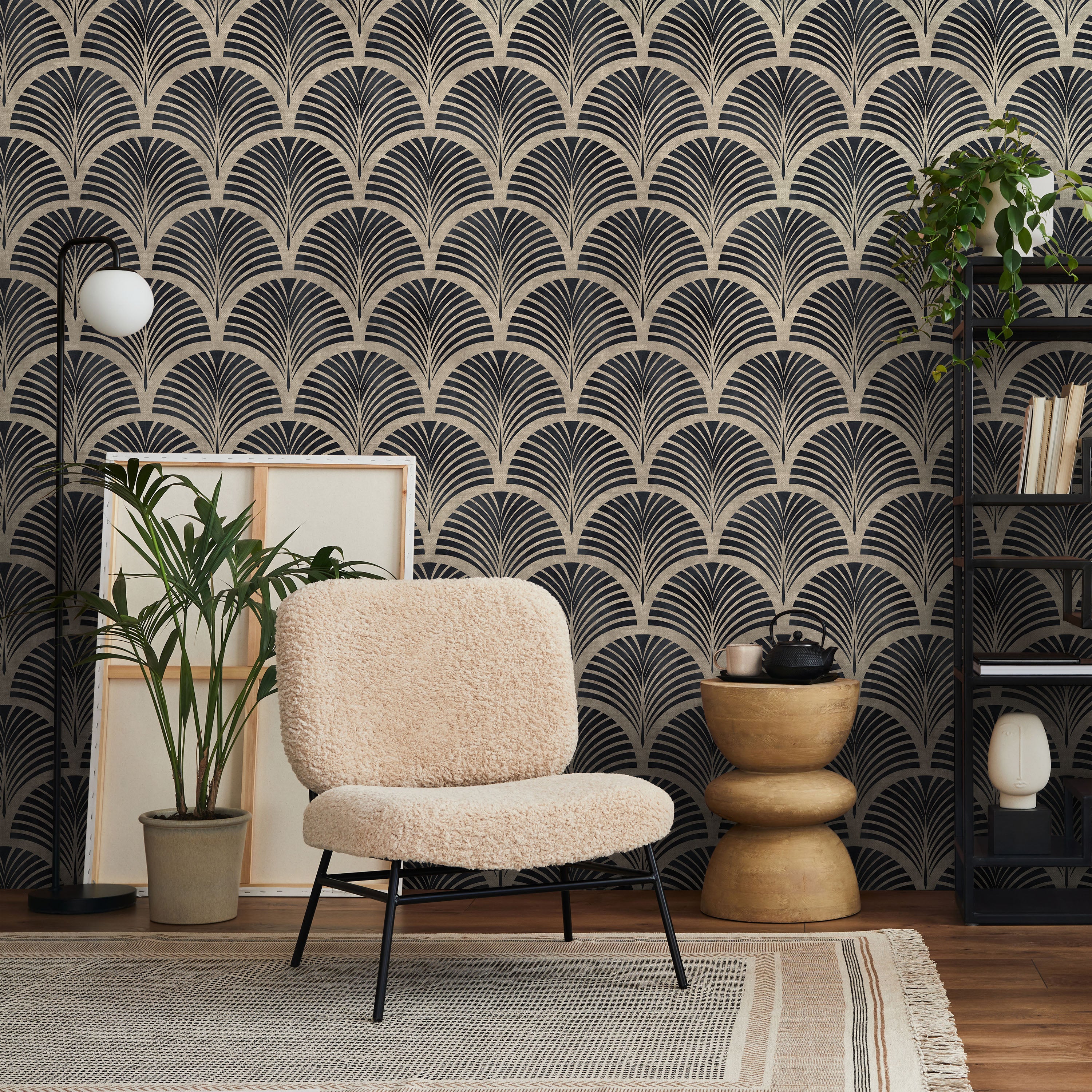 Deco Arcs Peel and Stick Wallpaper, Removable Wallpaper, Traditional Wallpaper - Linen Beige | DeccoPrint