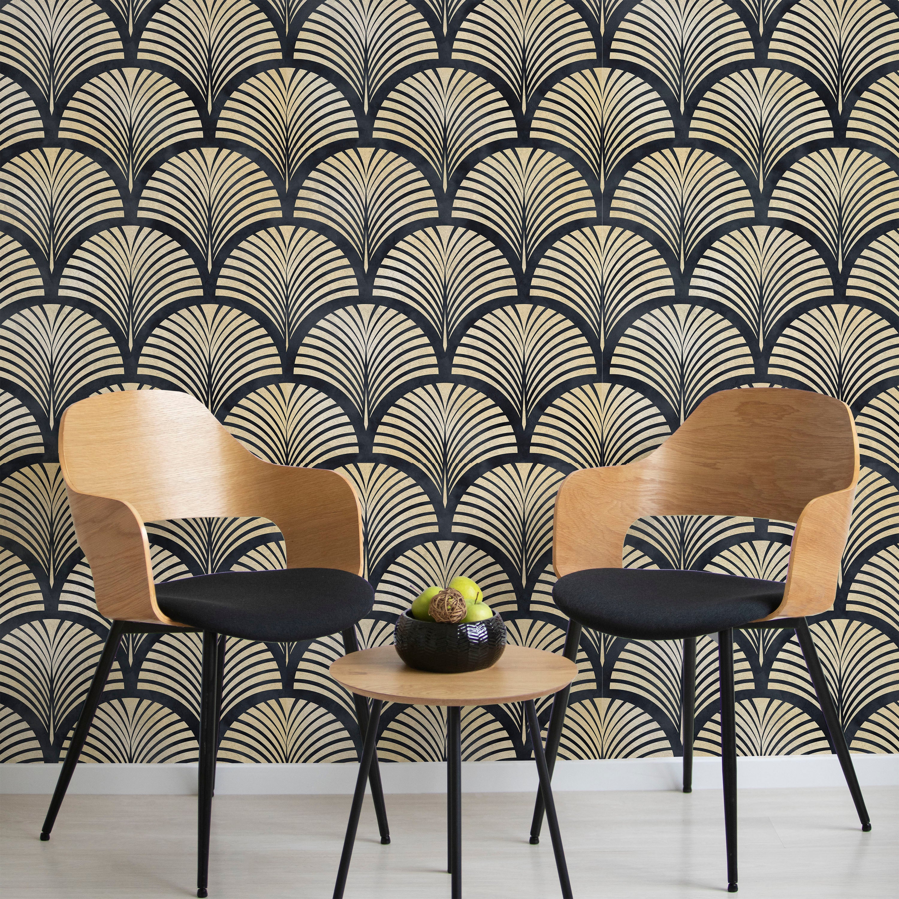 Deco Arcs Peel and Stick Wallpaper, Removable Wallpaper, Traditional Wallpaper - Dark Blue | DeccoPrint