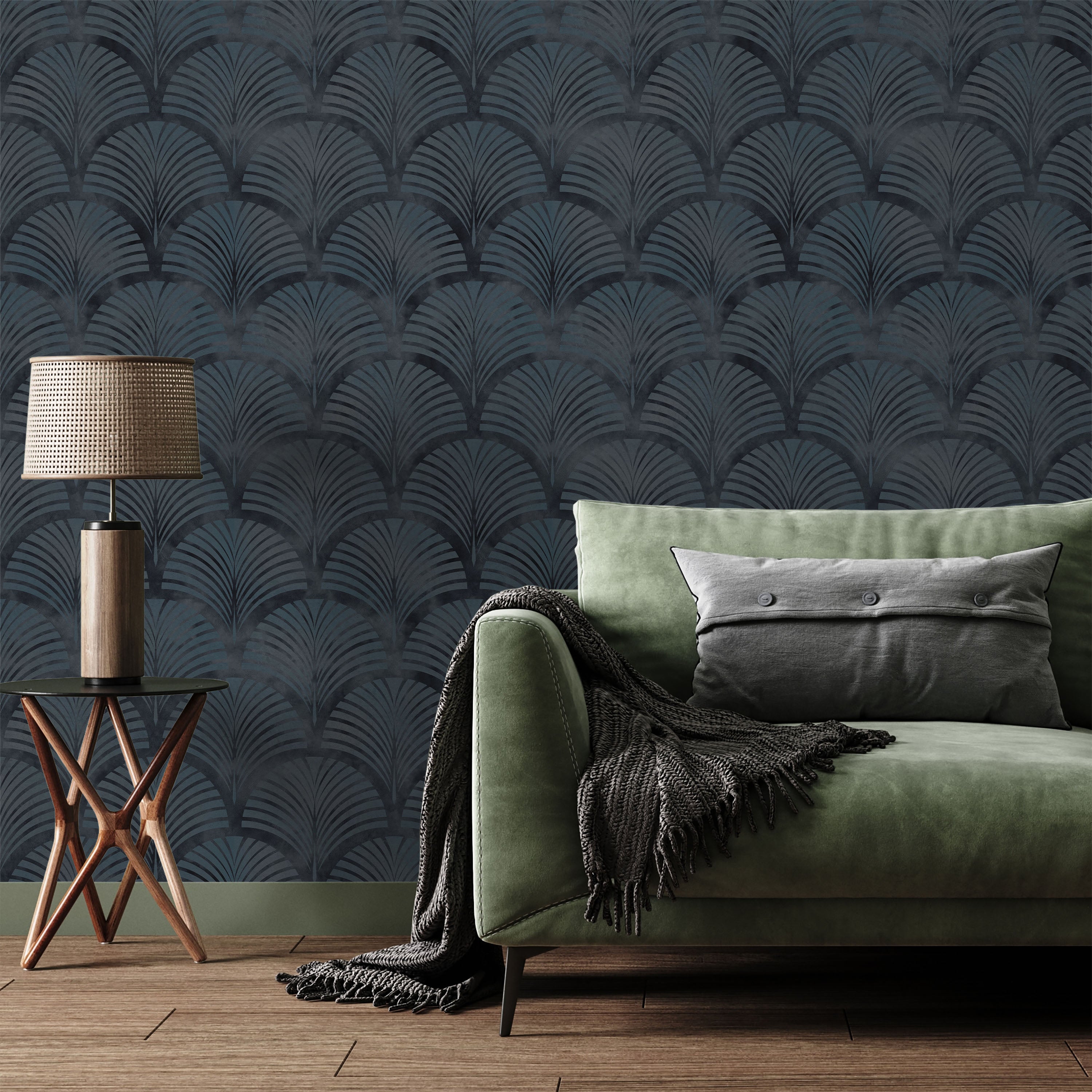 Deco Arcs Peel and Stick Wallpaper, Removable Wallpaper, Traditional Wallpaper - Navy Blue | DeccoPrint