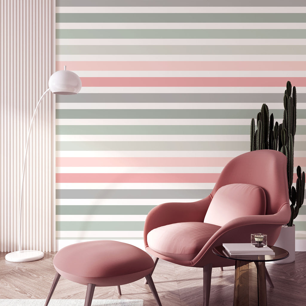 Colored Stripes Peel and Stick Wallpaper, Removable Wallpaper, Traditional Wallpaper - Neutral Rose | DeccoPrint