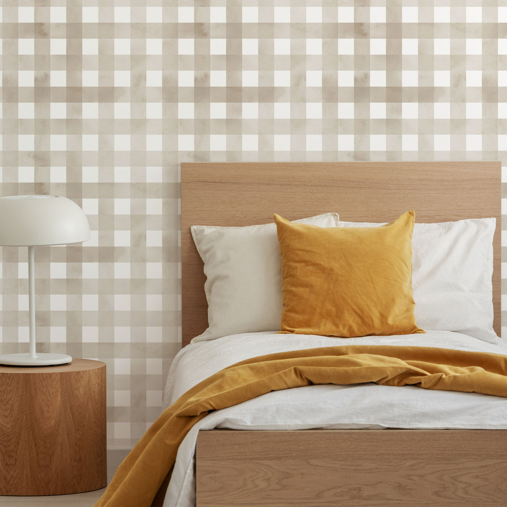 Watercolored Grid Peel and Stick Wallpaper, Removable Wallpaper, Traditional Wallpaper - Sand Beige | DeccoPrint