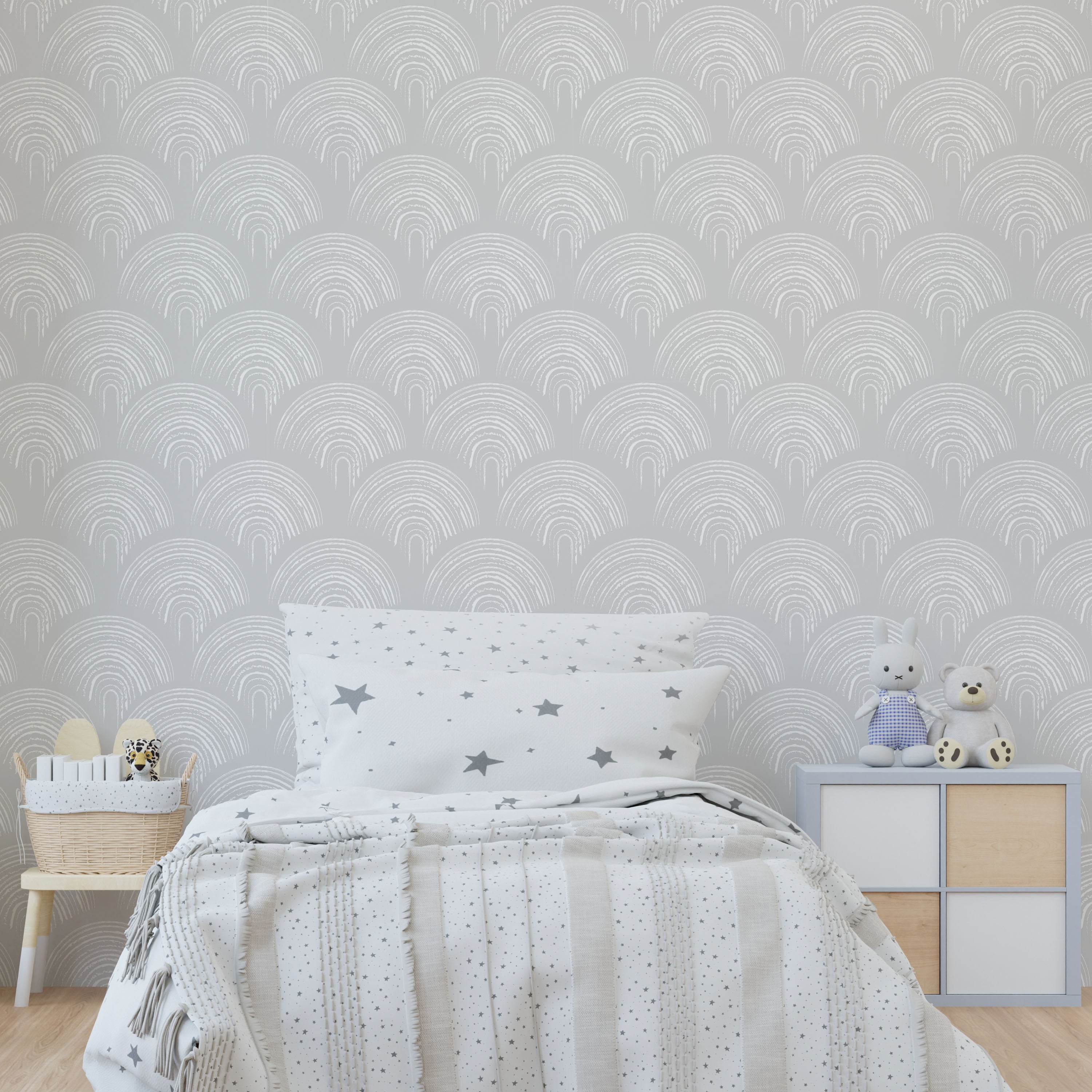 Playroom Peel and Stick Wallpaper, Removable Wallpaper, Traditional Wallpaper - Light Gray | DeccoPrint