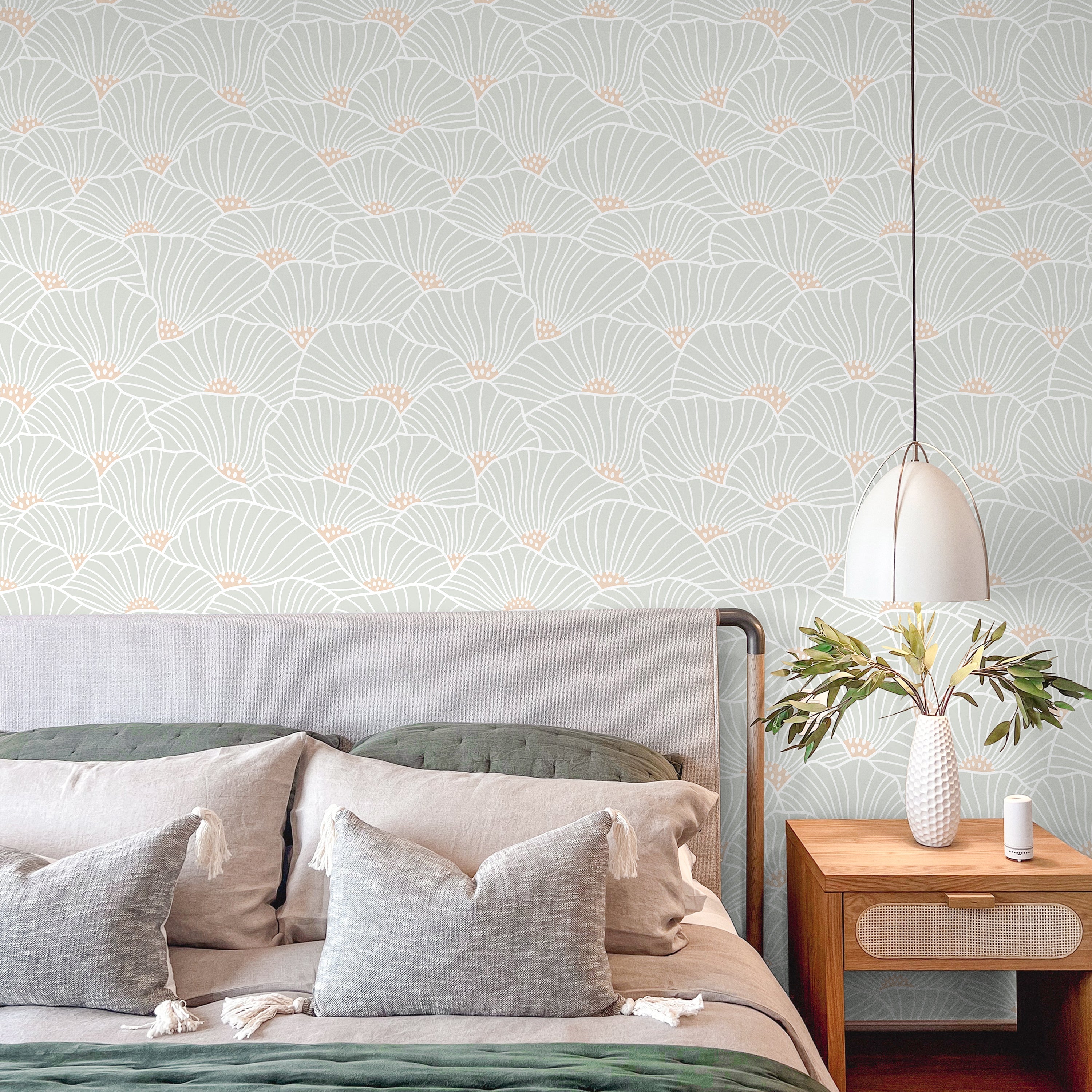 Modern Floral Peel and Stick Wallpaper, Removable Wallpaper, Traditional Wallpaper - Light | DeccoPrint