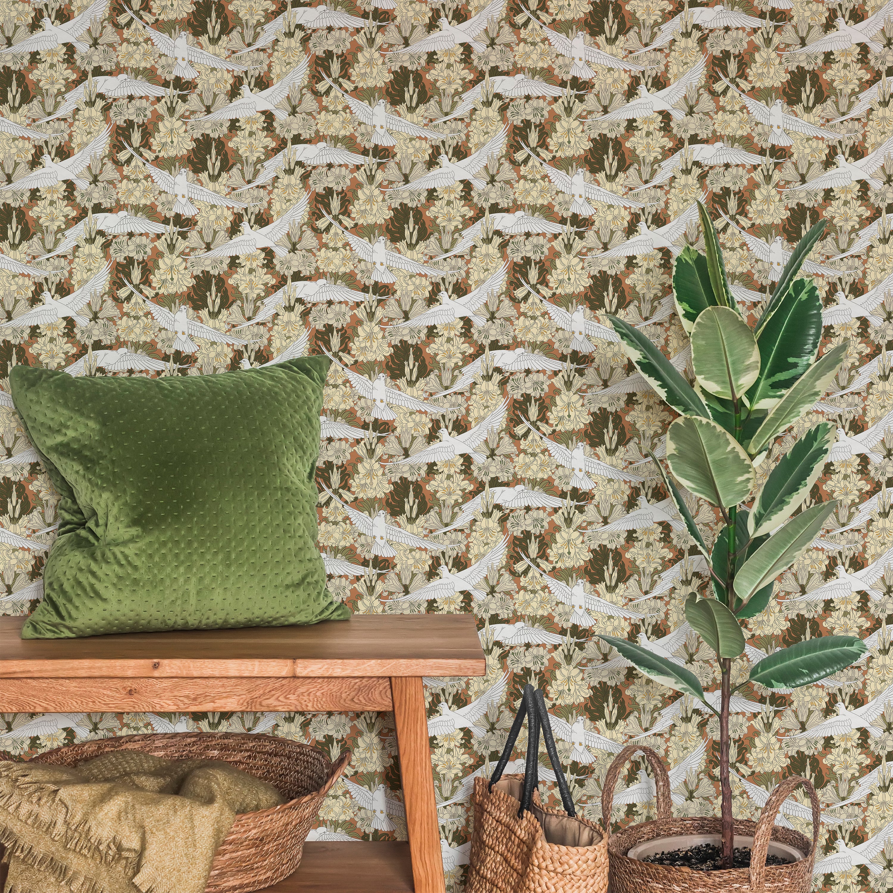 Maurice Pillard Verneuil x Dove and Lilies - Rust Brown | DeccoPrint