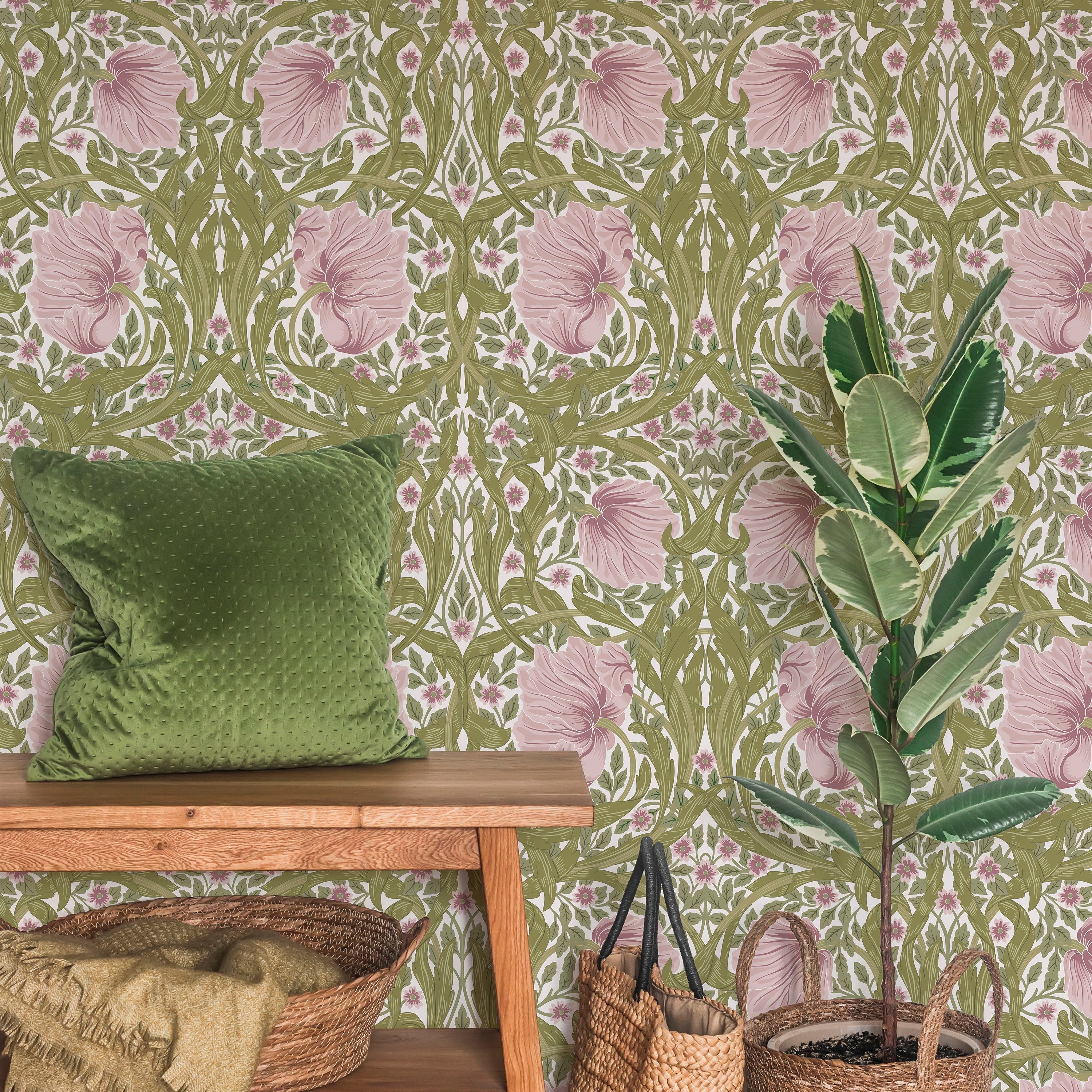 William Morris X Pimpernel Peel and Stick Wallpaper, Removable Wallpaper, Traditional Wallpaper - Pink | DeccoPrint