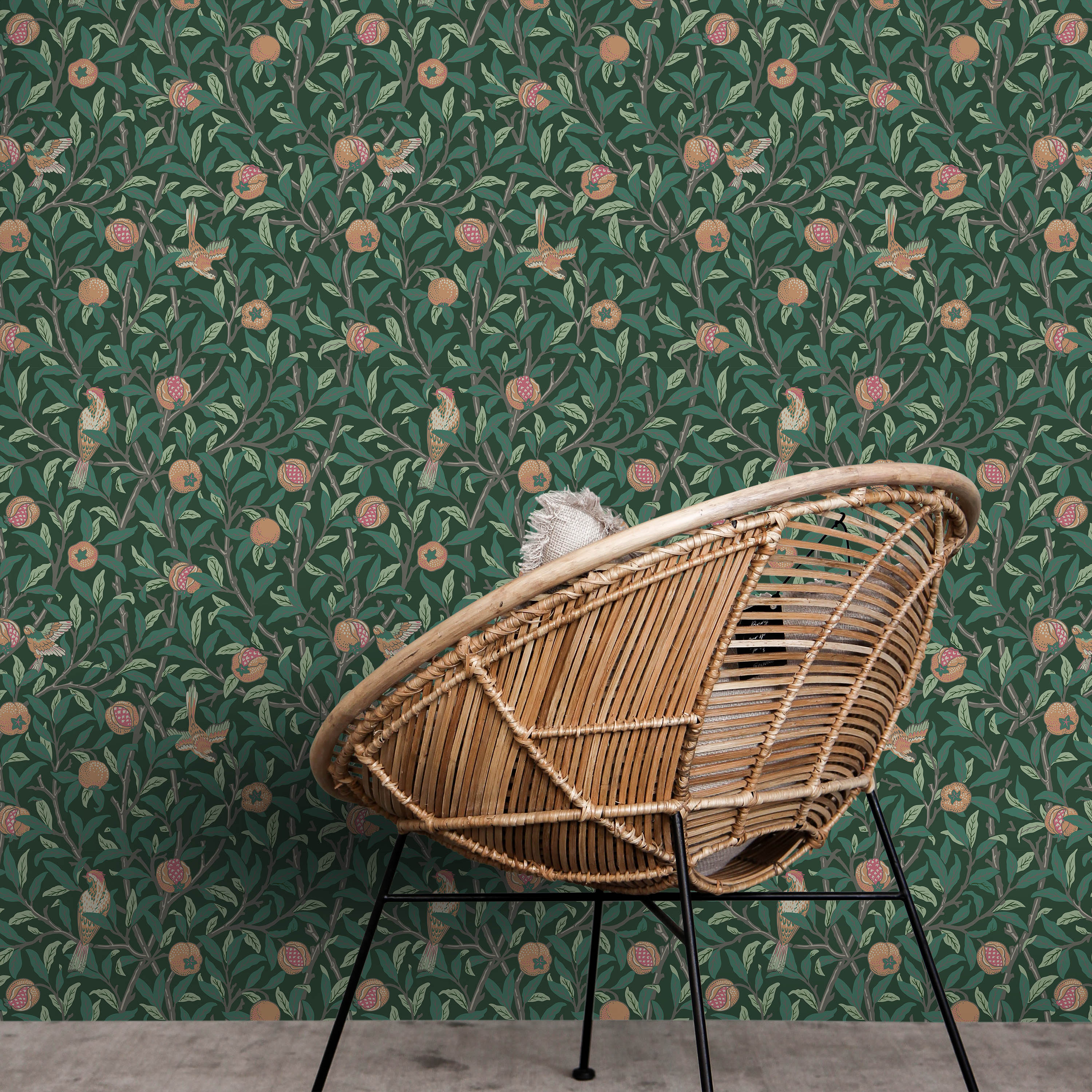 William Morris X Bird and Pomegranate Peel and Stick Wallpaper, Removable Wallpaper, Traditional Wallpaper - Green | DeccoPrint