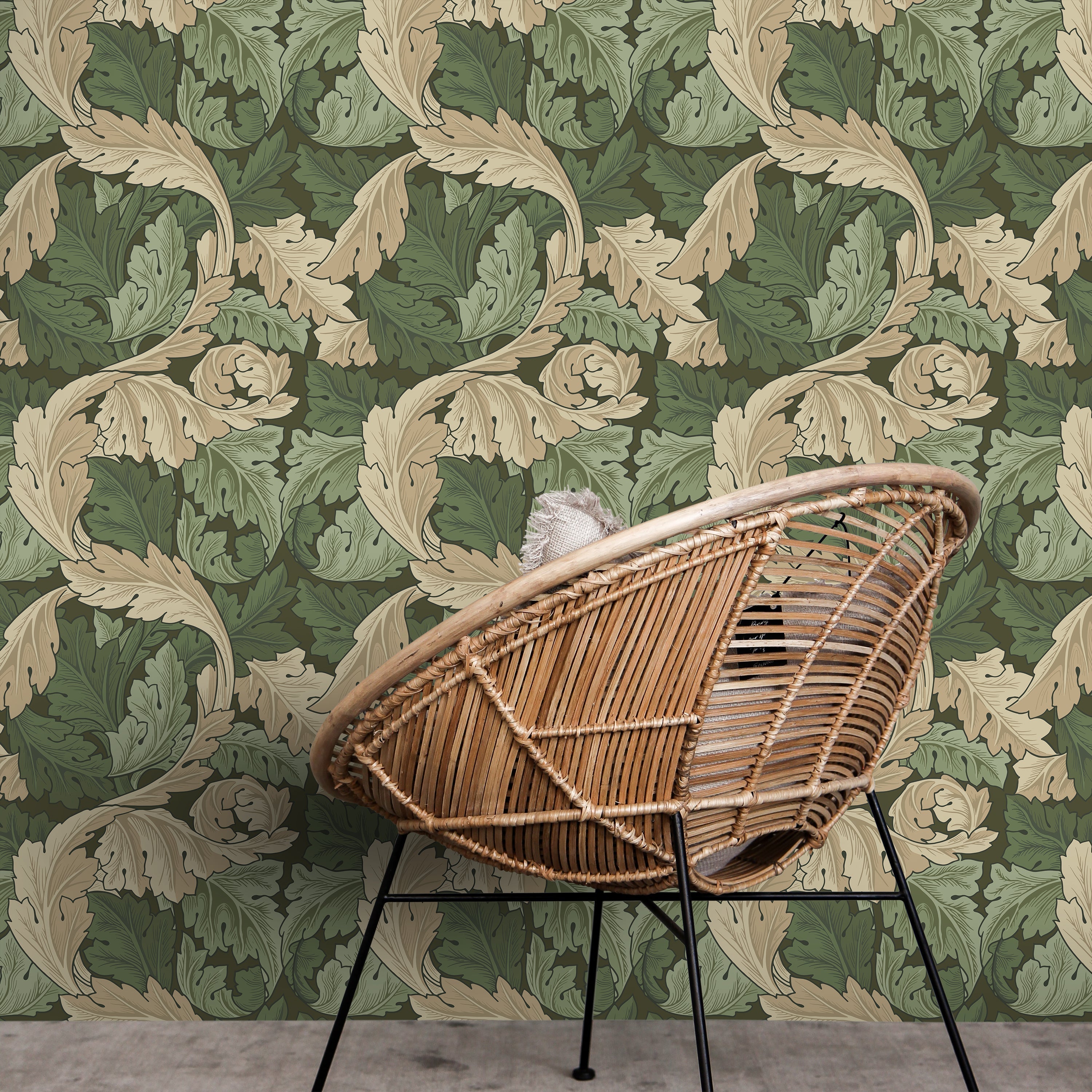 William Morris X Acanthus Peel and Stick Wallpaper, Removable Wallpaper, Traditional Wallpaper - Green | DeccoPrint