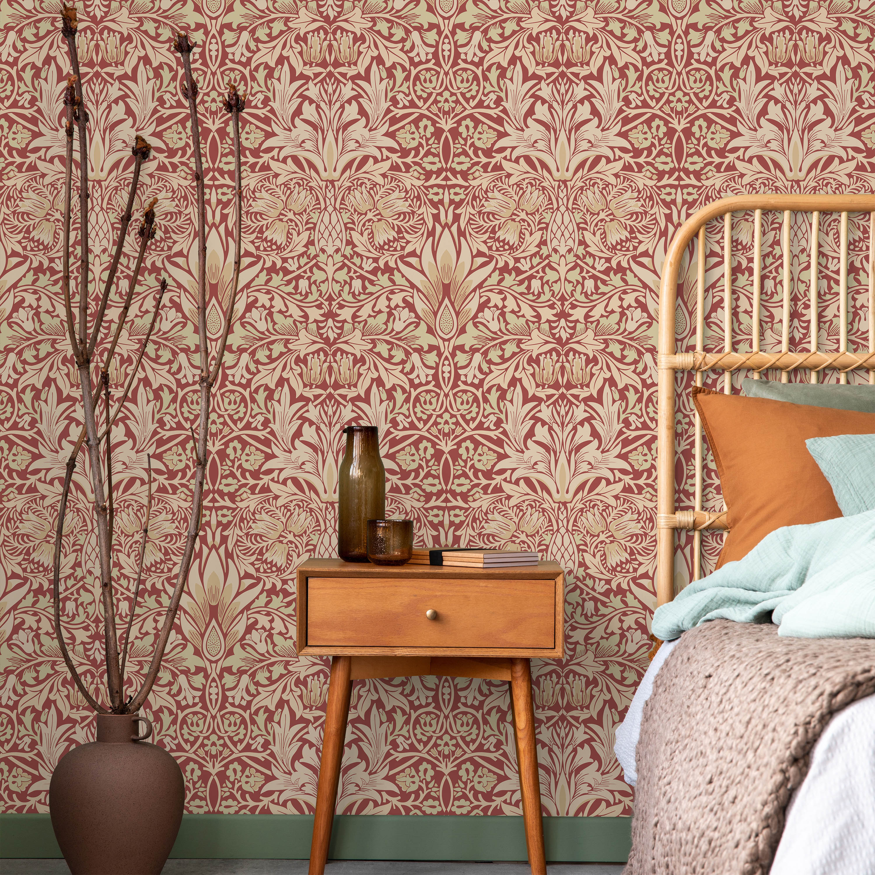 William Morris X Snakeshead Peel and Stick Wallpaper, Removable Wallpaper, Traditional Wallpaper - Red | DeccoPrint