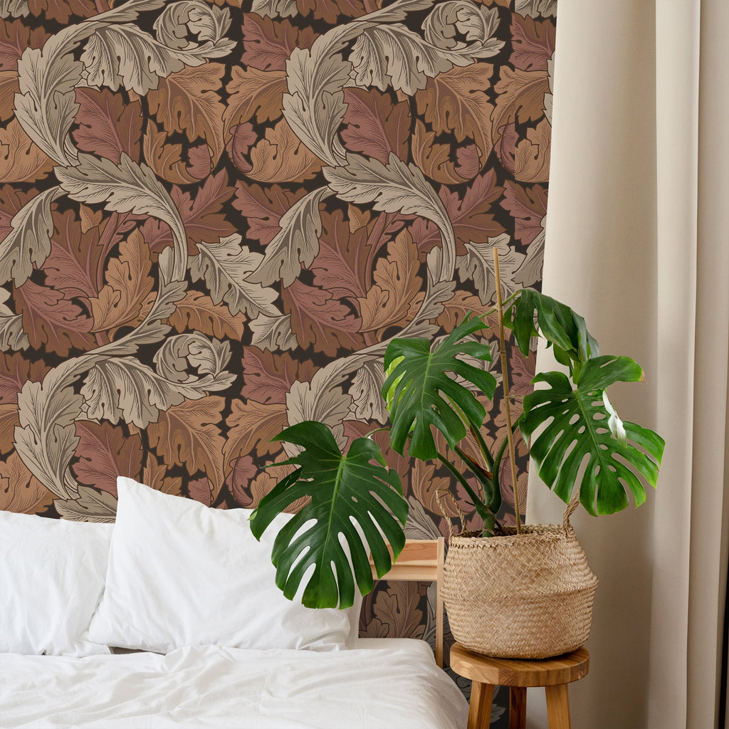 William Morris X Acanthus Peel and Stick Wallpaper, Removable Wallpaper, Traditional Wallpaper - Brown | DeccoPrint
