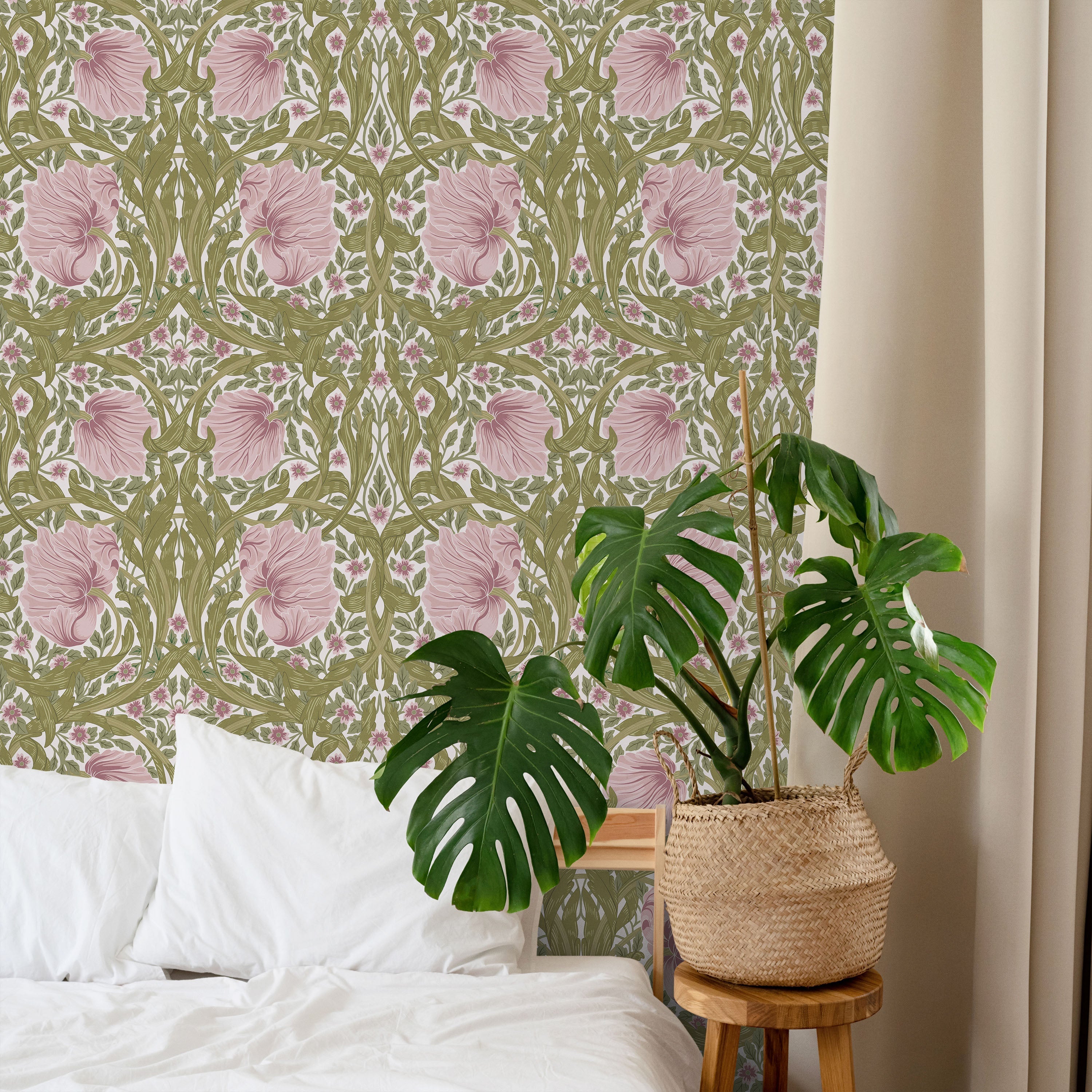 William Morris X Pimpernel Peel and Stick Wallpaper, Removable Wallpaper, Traditional Wallpaper - Pink | DeccoPrint