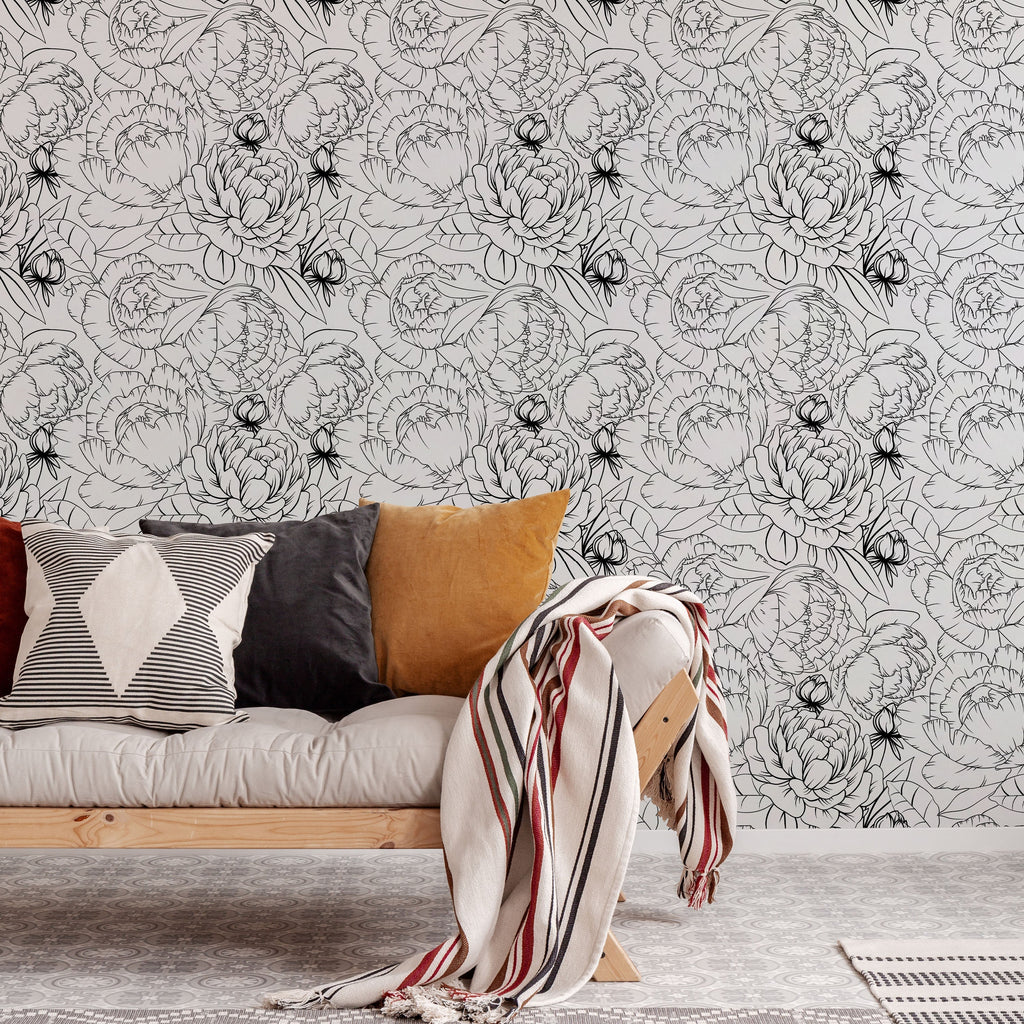 Ink Peony Peel and Stick Wallpaper, Removable Wallpaper, Traditional Wallpaper | DeccoPrint