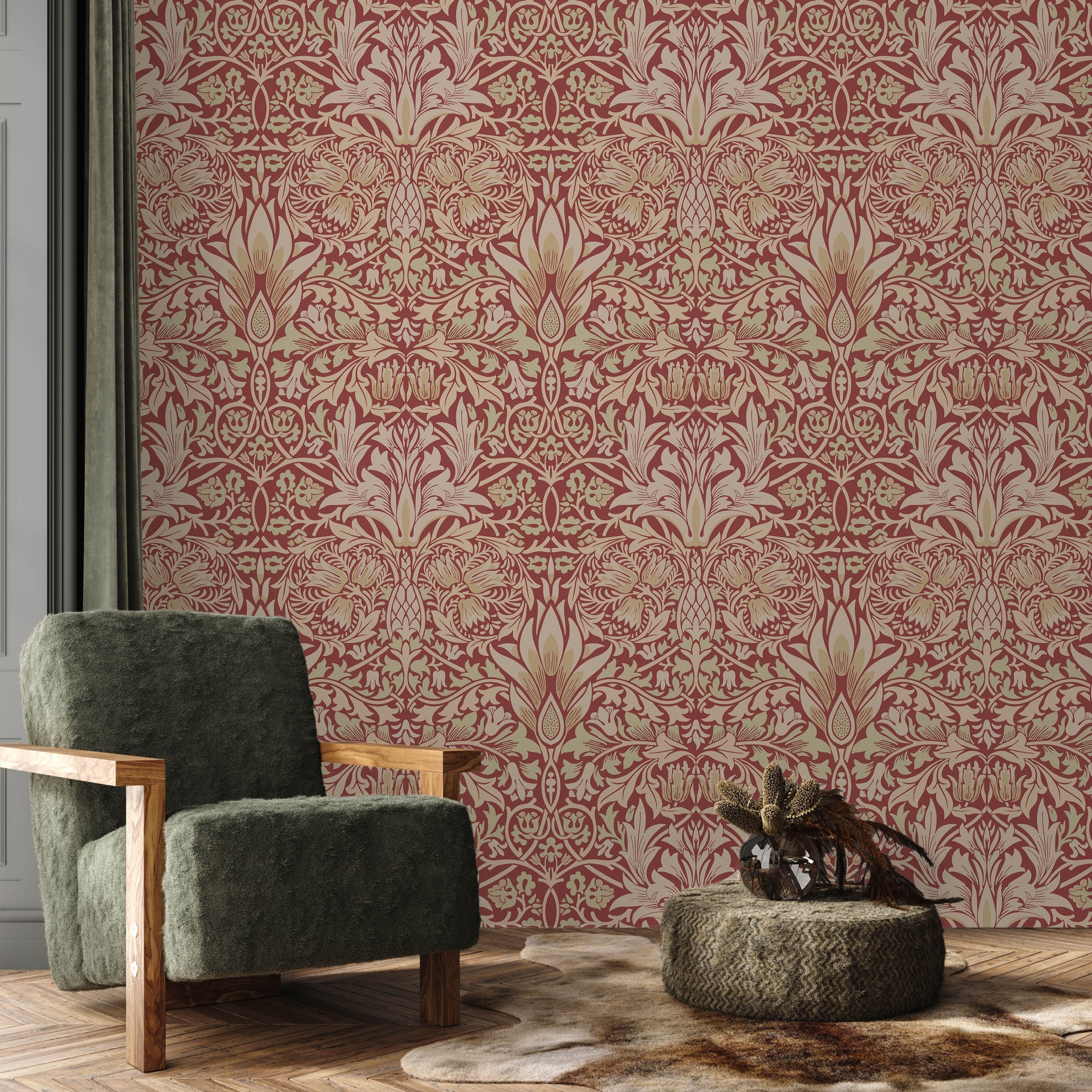 William Morris X Snakeshead Peel and Stick Wallpaper, Removable Wallpaper, Traditional Wallpaper - Red | DeccoPrint