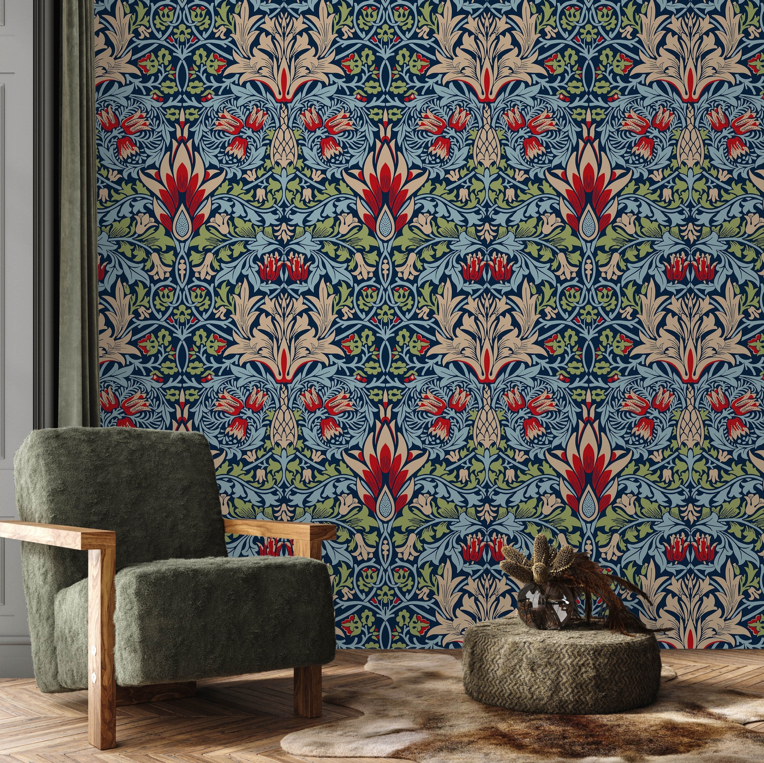 William Morris X Snakeshead Peel and Stick Wallpaper, Removable Wallpaper, Traditional Wallpaper - Blue | DeccoPrint