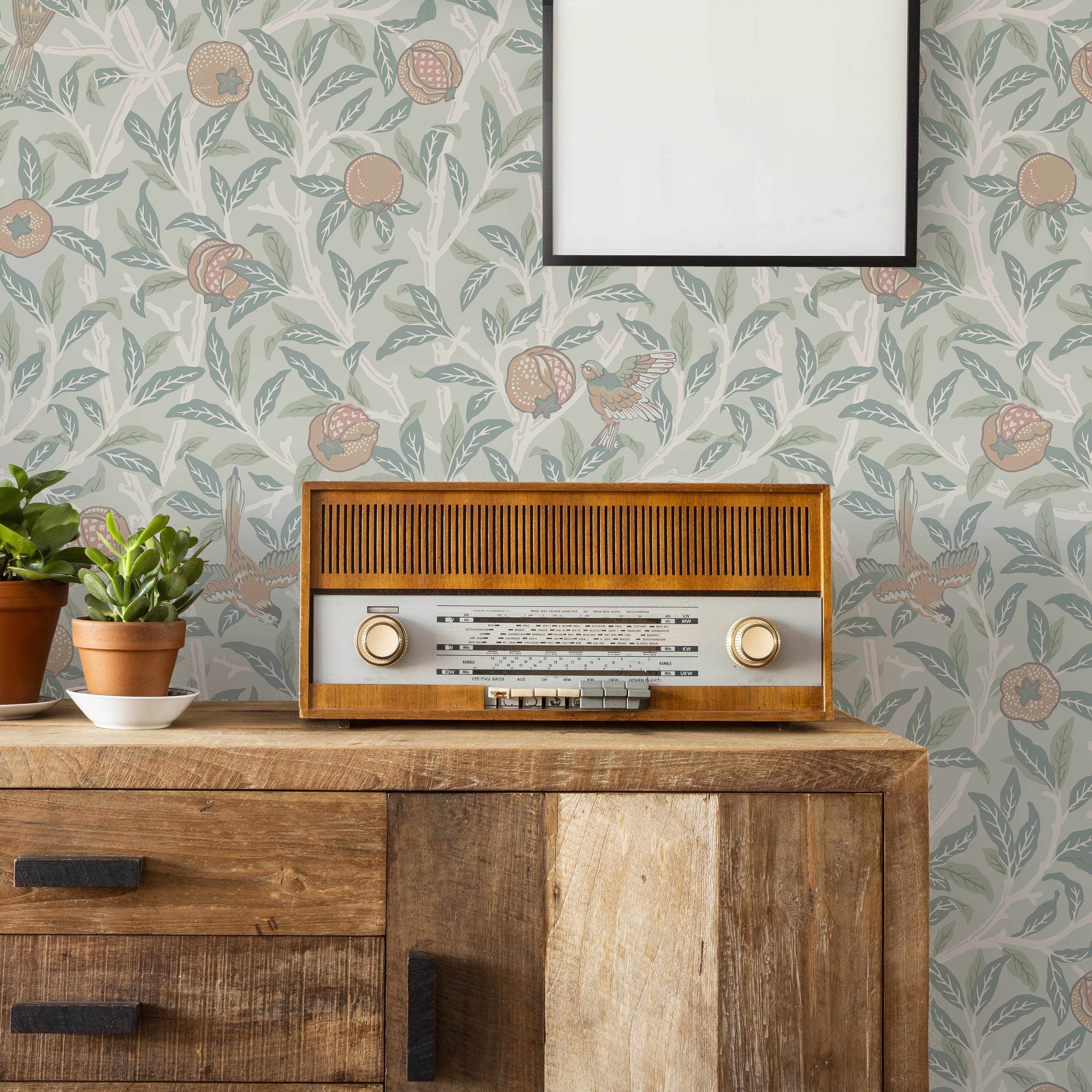 William Morris X Bird and Pomegranate Peel and Stick Wallpaper, Removable Wallpaper, Traditional Wallpaper - Ivory | DeccoPrint