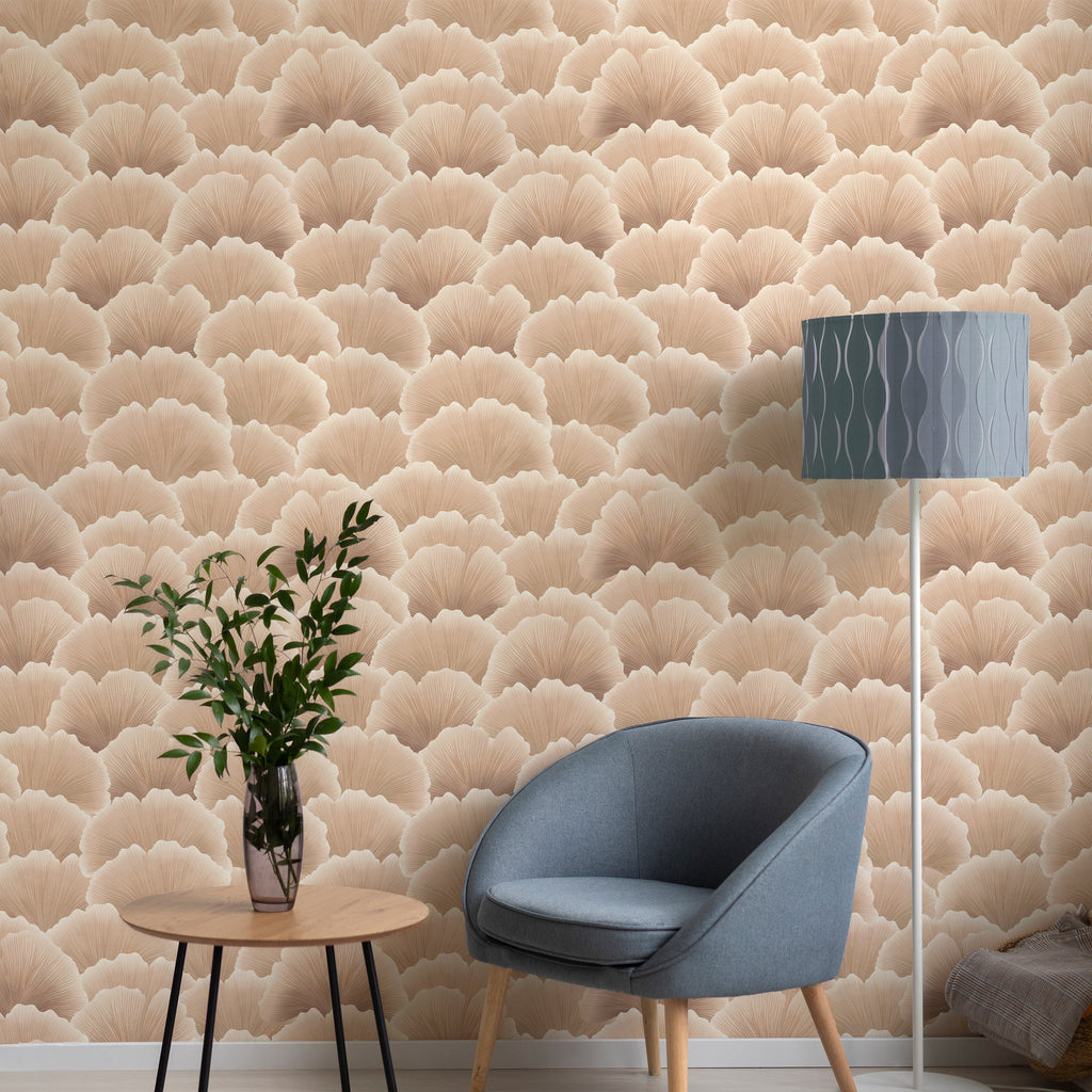 Ginkgo Waves Peel and Stick Wallpaper, Removable Wallpaper, Traditional Wallpaper - Light Brown | DeccoPrint