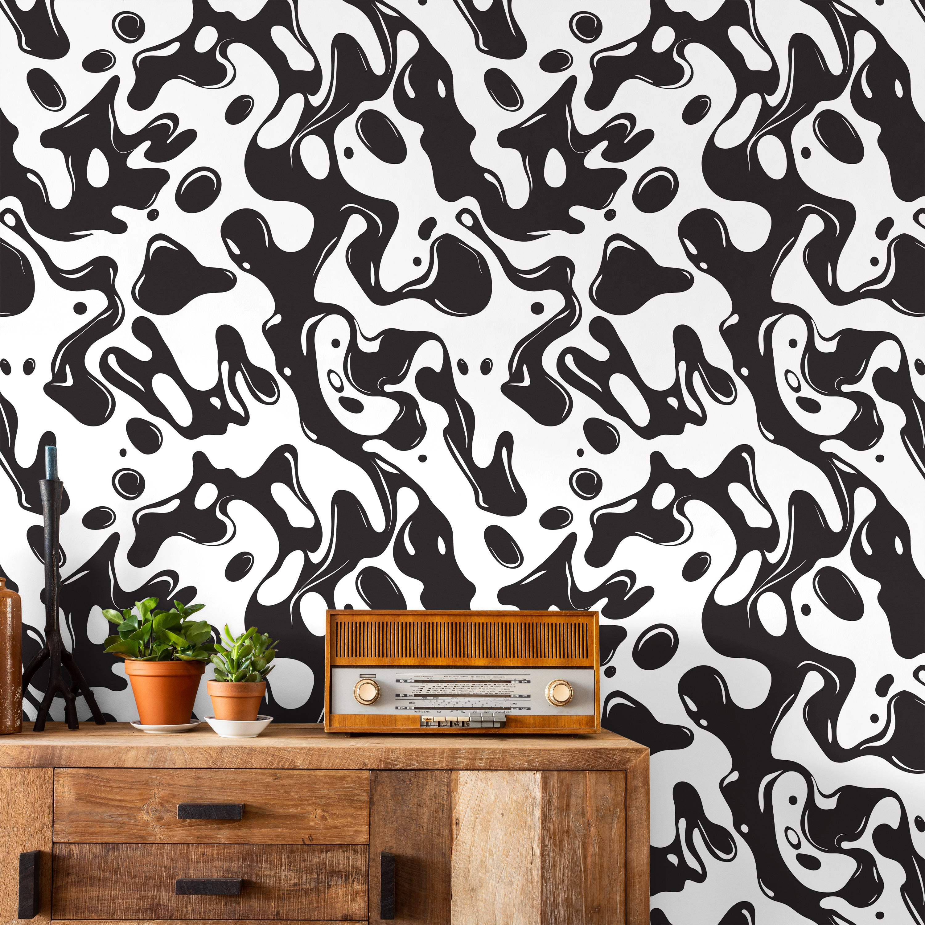 Liquid Splash Peel and Stick Wallpaper, Removable Wallpaper, Traditional Wallpaper - Black | DeccoPrint