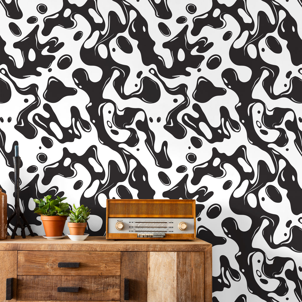 Liquid Splash Peel and Stick Wallpaper, Removable Wallpaper, Traditional Wallpaper - Black | DeccoPrint