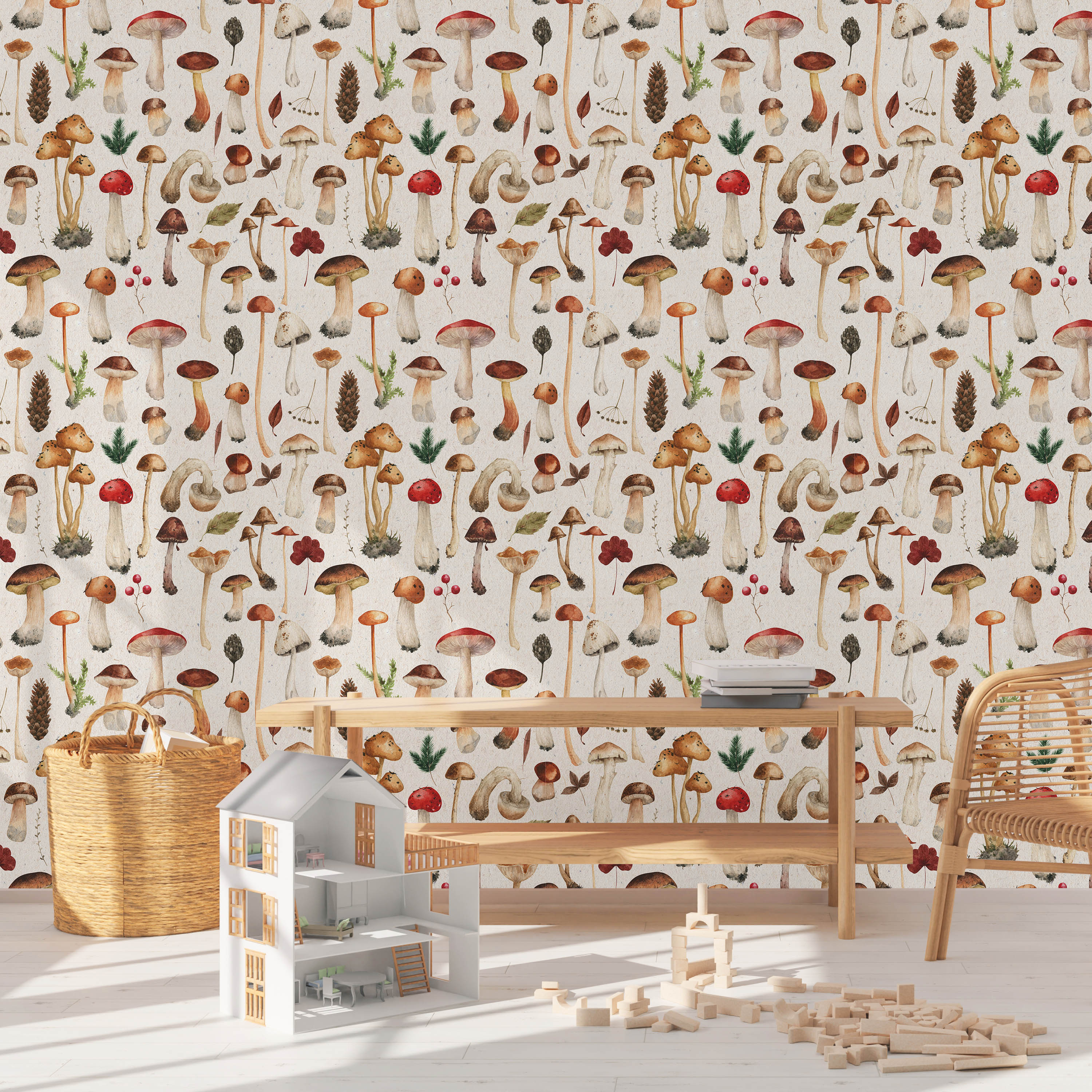 Mighty Mushrooms Peel and Stick Wallpaper, Removable Wallpaper, Traditional Wallpaper | DeccoPrint