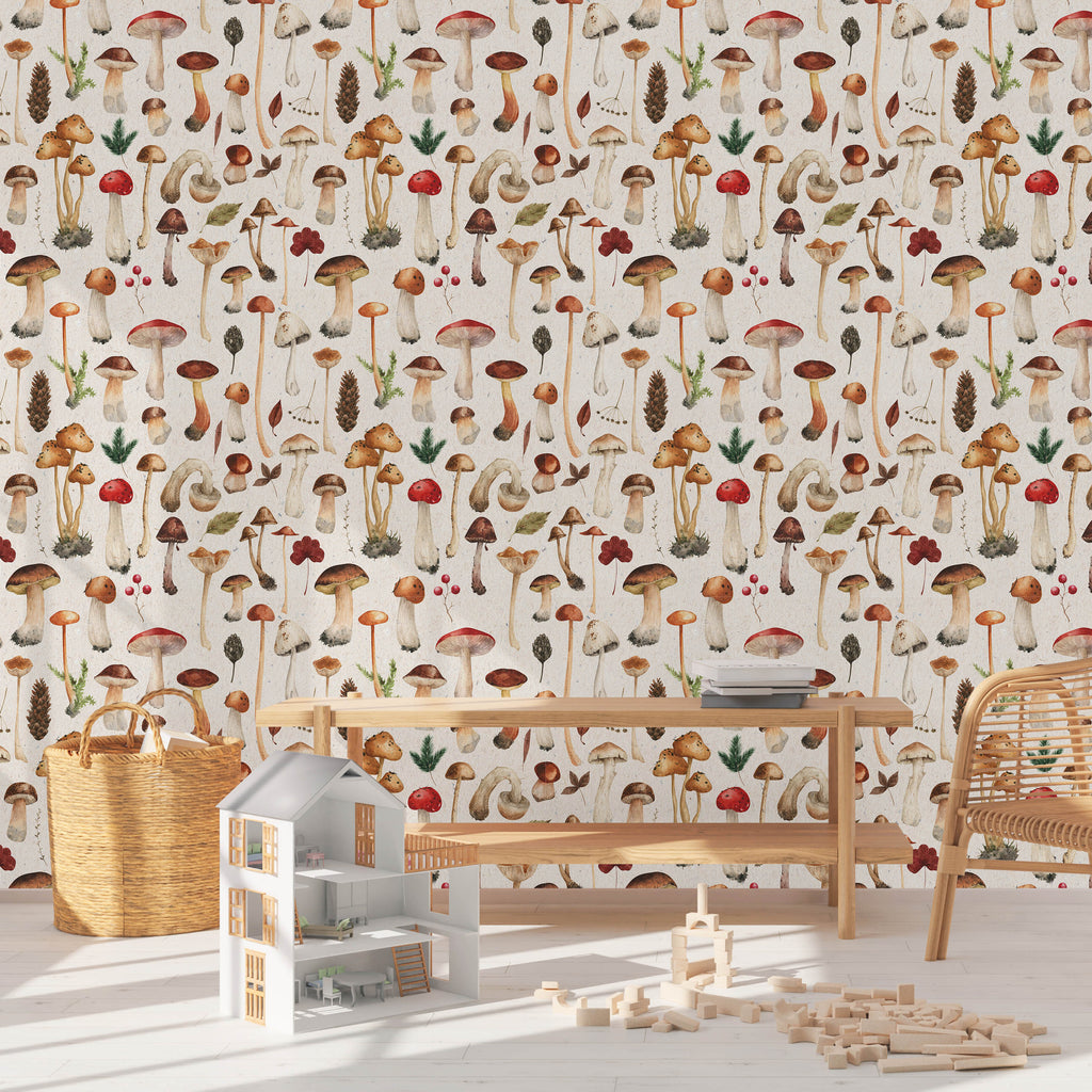 Mighty Mushrooms Peel and Stick Wallpaper, Removable Wallpaper, Traditional Wallpaper | DeccoPrint