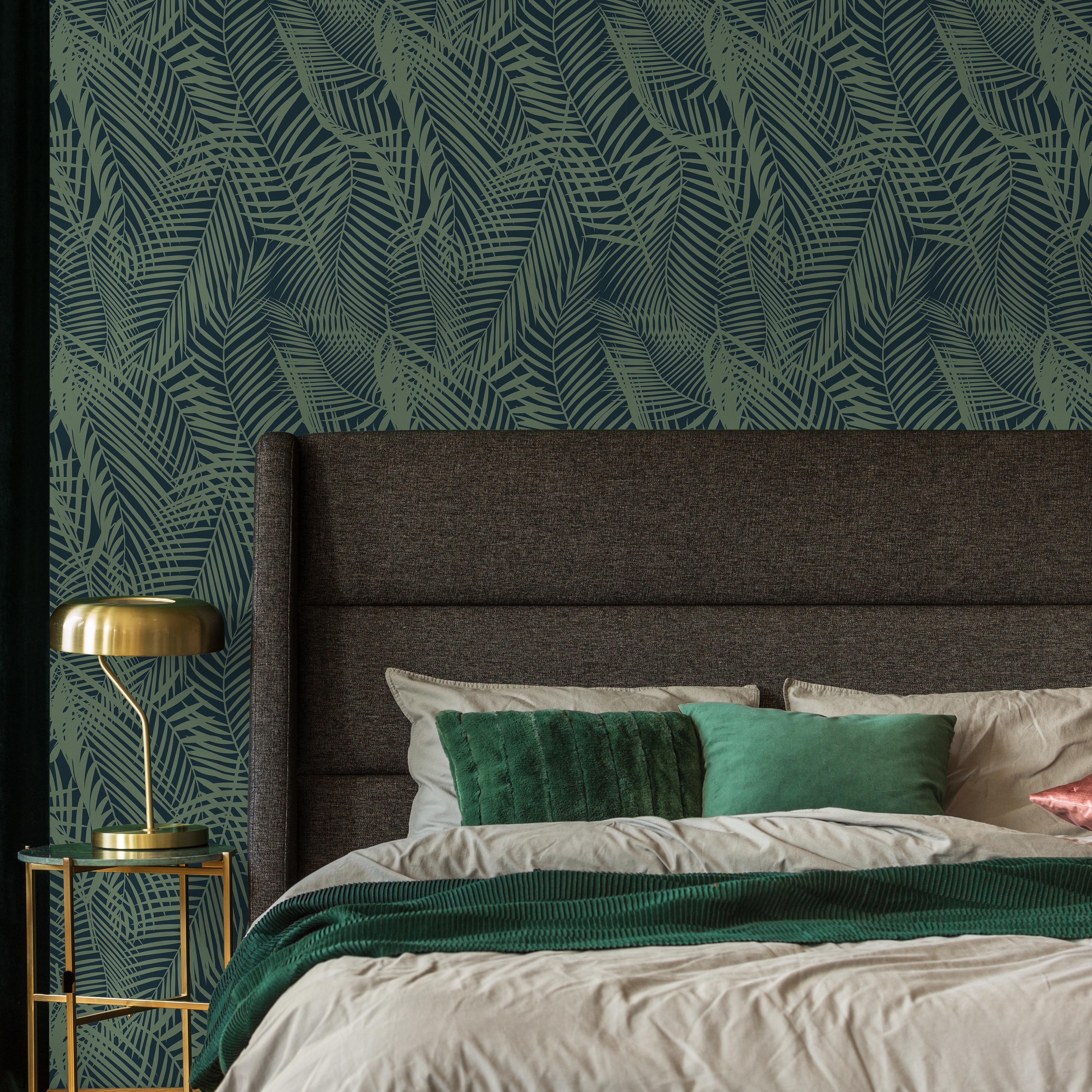 Palm Leaves Peel and Stick Wallpaper, Removable Wallpaper, Traditional Wallpaper - Green | DeccoPrint