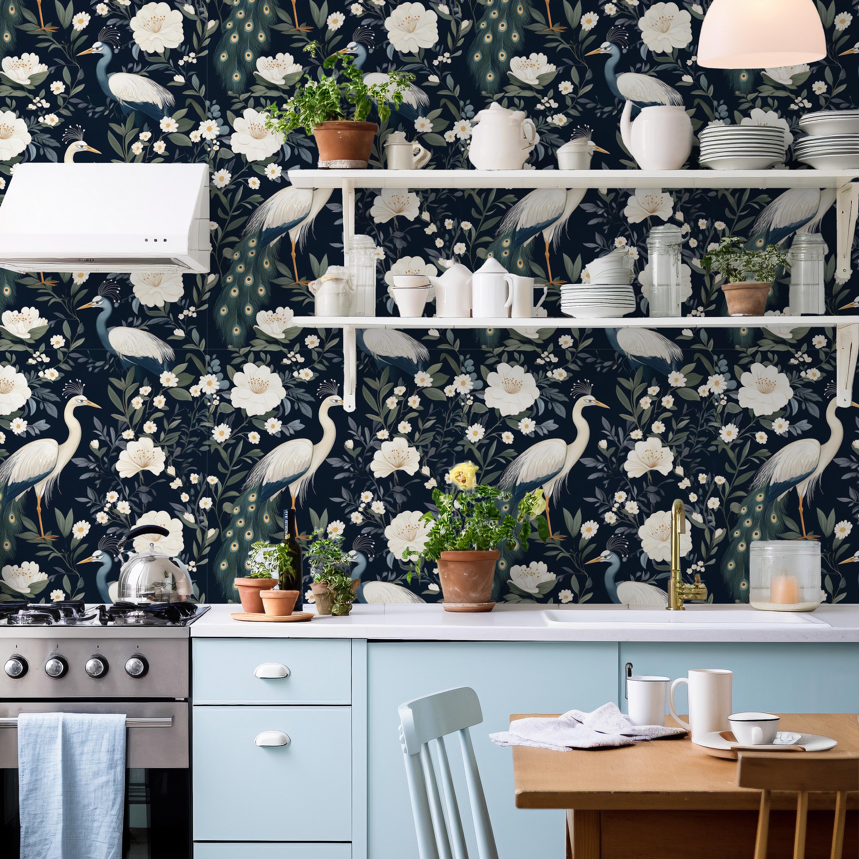 Elegant Birds Peel and Stick Wallpaper, Removable Wallpaper, Traditional Wallpaper | DeccoPrint