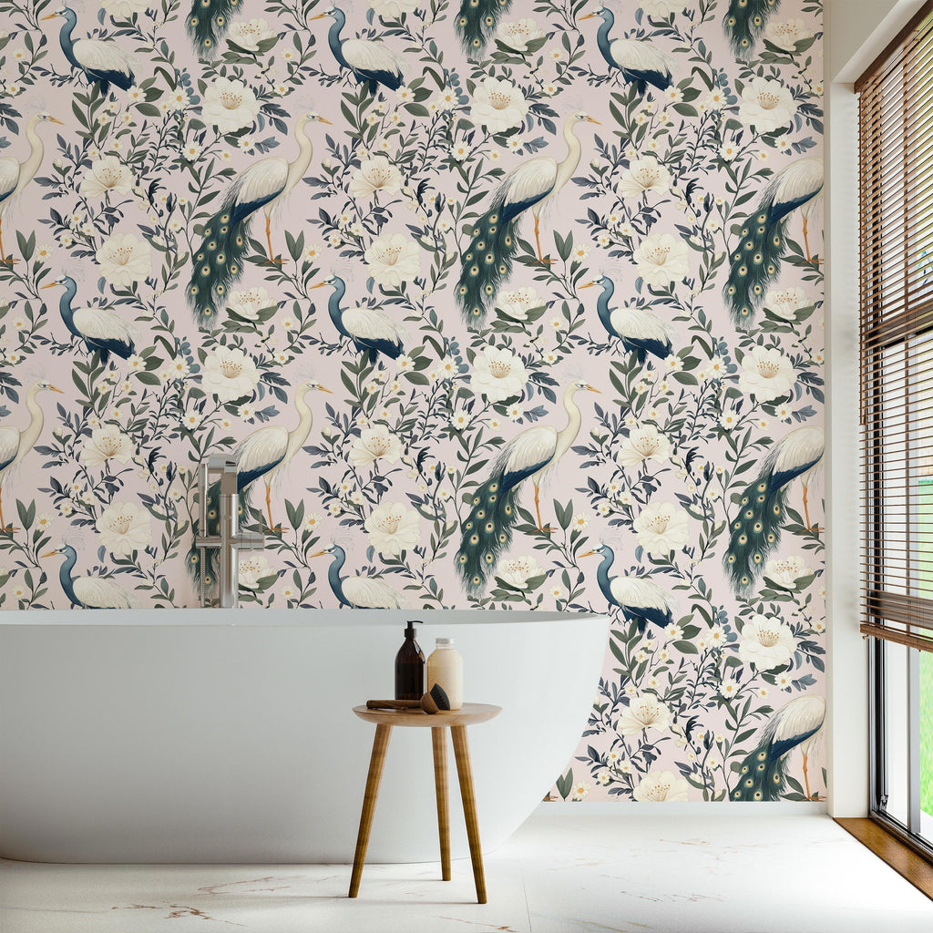 Light Elegant Birds Peel and Stick Wallpaper, Removable Wallpaper, Traditional Wallpaper | DeccoPrint