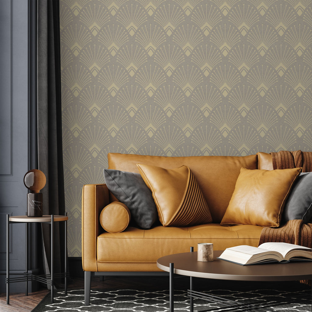 Rays of Deco Peel and Stick Wallpaper, Removable Wallpaper, Traditional Wallpaper - Gold | DeccoPrint