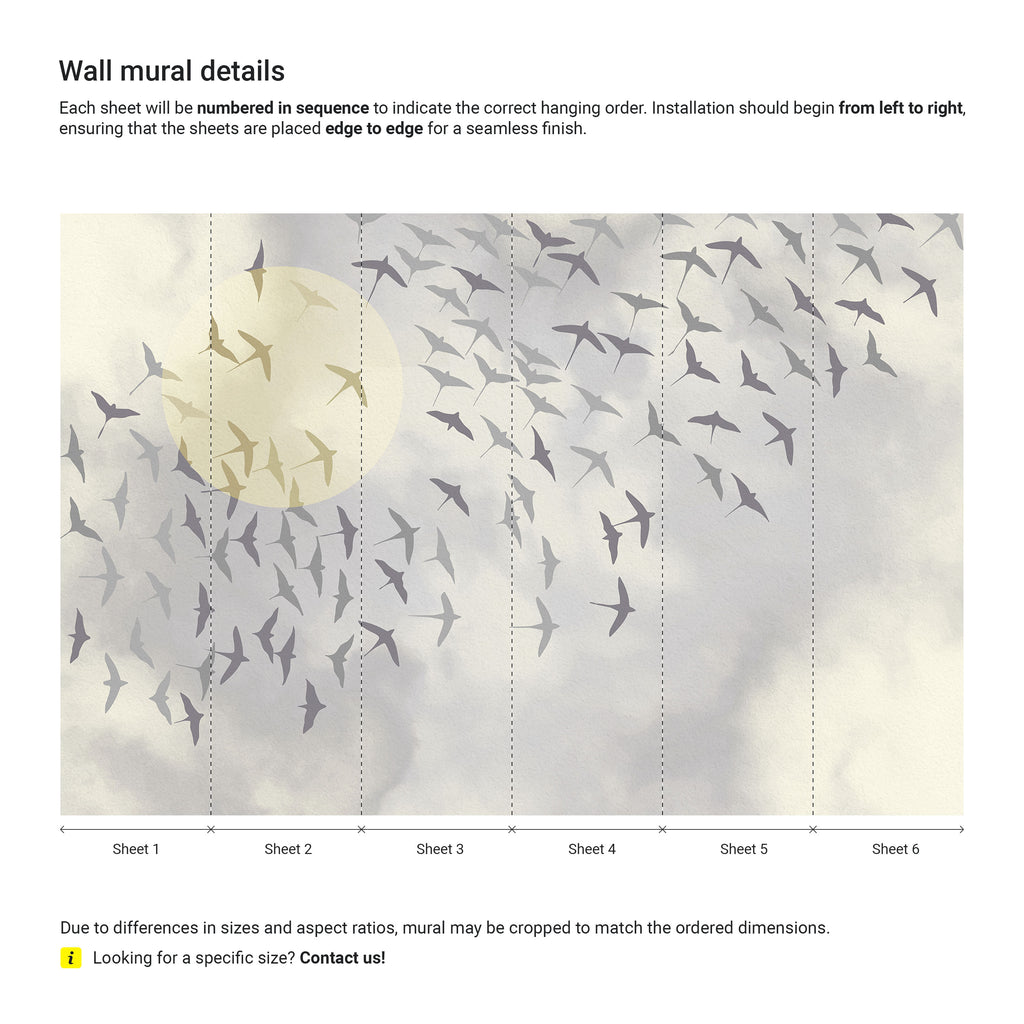 pastel colored mural design with birds and a sun
