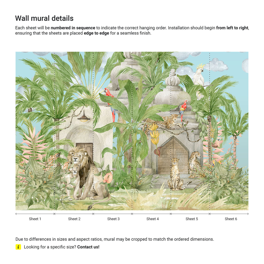 Wall mural design with jungle animals and plants