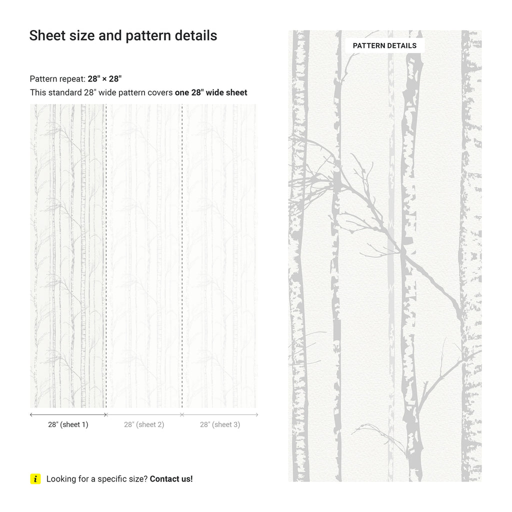 Birch Forest Peel and Stick Wallpaper, Removable Wallpaper, Traditional Wallpaper - Light Gray | DeccoPrint