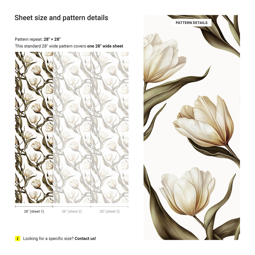 Spring Tulips Peel and Stick Wallpaper, Removable Wallpaper, Traditional Wallpaper - Ivory White | DeccoPrint