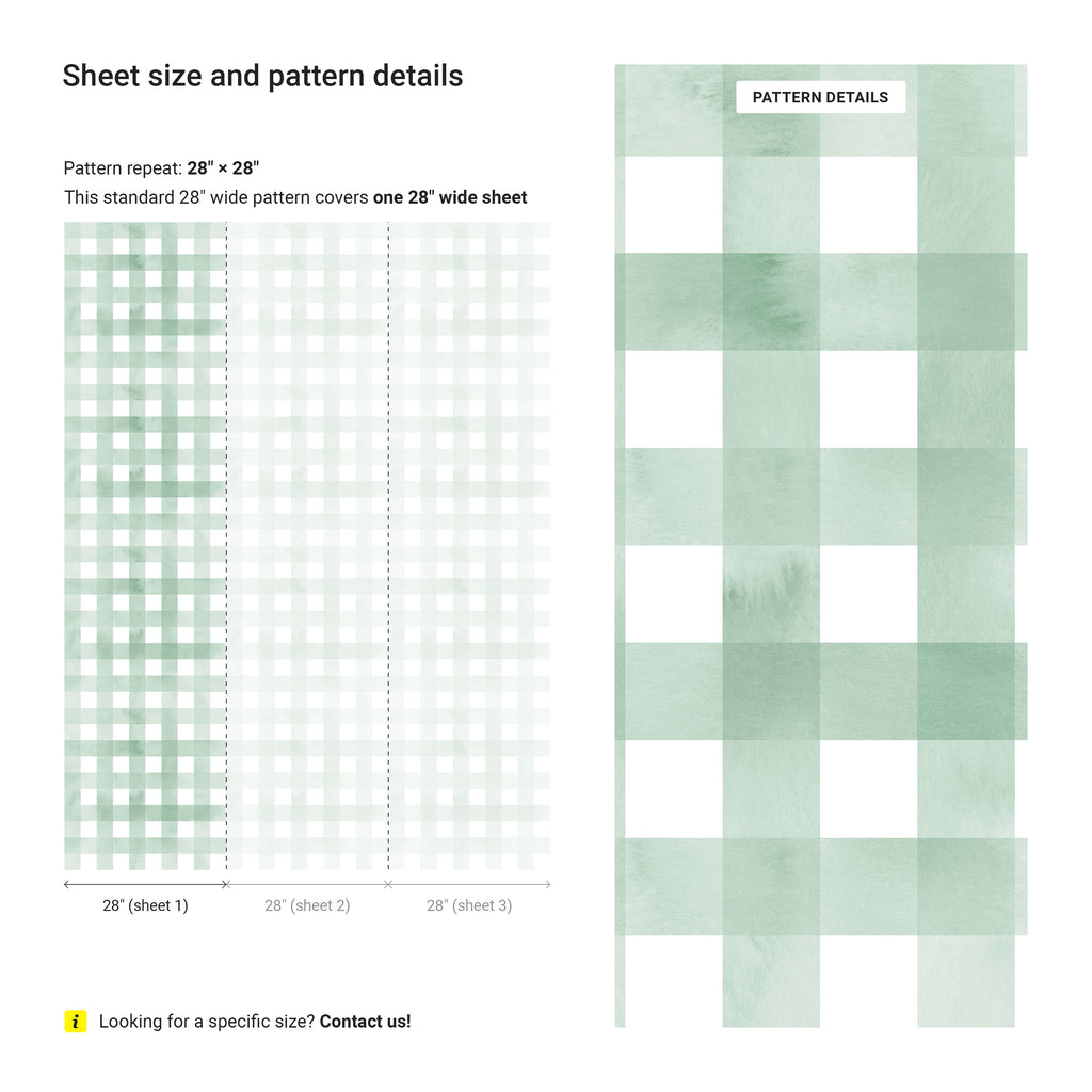 Watercolored Grid Peel and Stick Wallpaper, Removable Wallpaper, Traditional Wallpaper - Mint Green | DeccoPrint