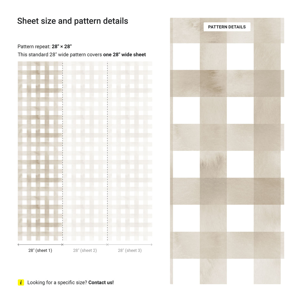 Watercolored Grid Peel and Stick Wallpaper, Removable Wallpaper, Traditional Wallpaper - Sand Beige | DeccoPrint