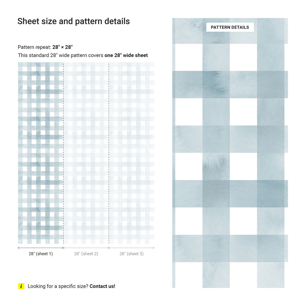 Watercolored Grid Peel and Stick Wallpaper, Removable Wallpaper, Traditional Wallpaper - Sky Blue | DeccoPrint