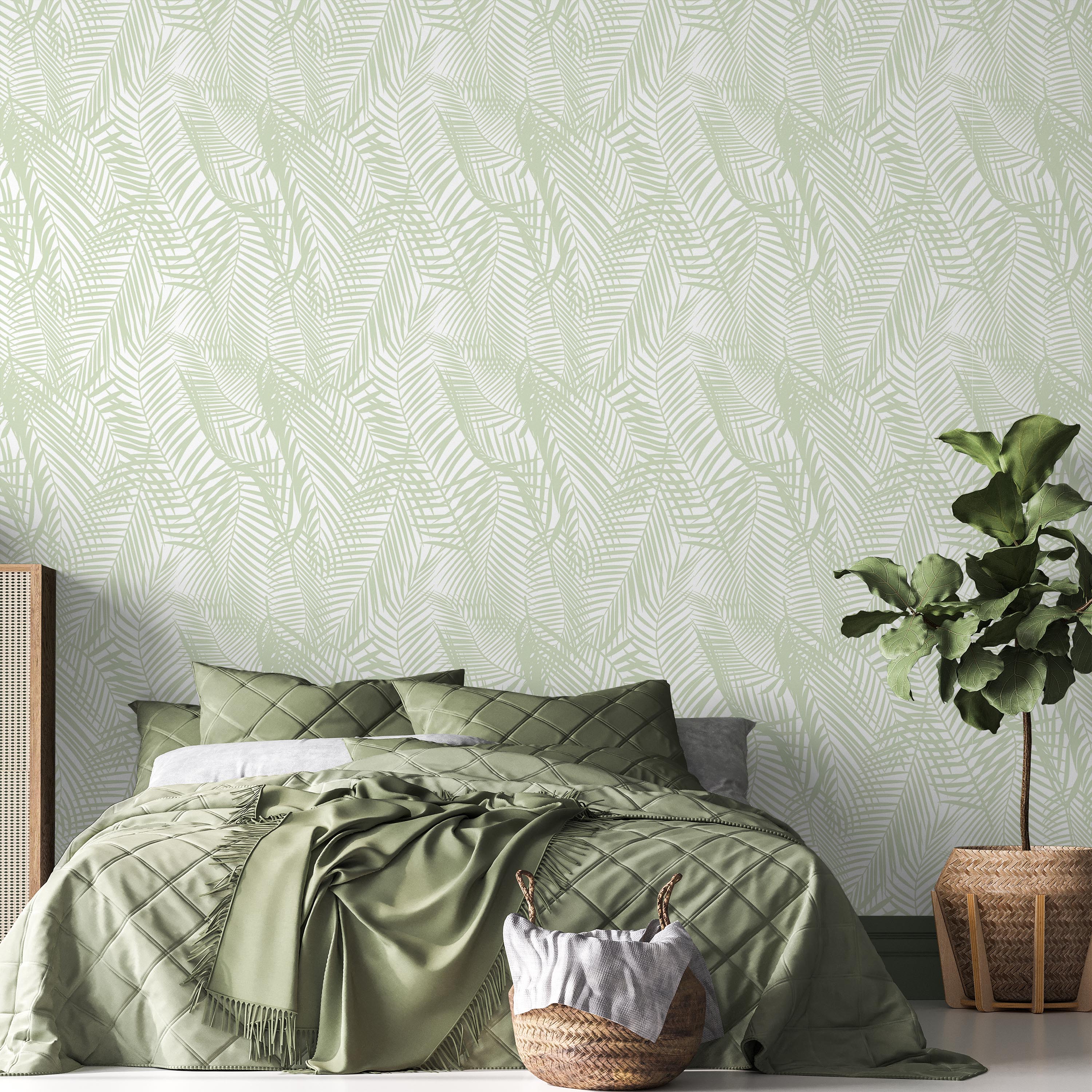 Palm Leaves Peel and Stick Wallpaper, Removable Wallpaper, Traditional Wallpaper - Dark Green | DeccoPrint