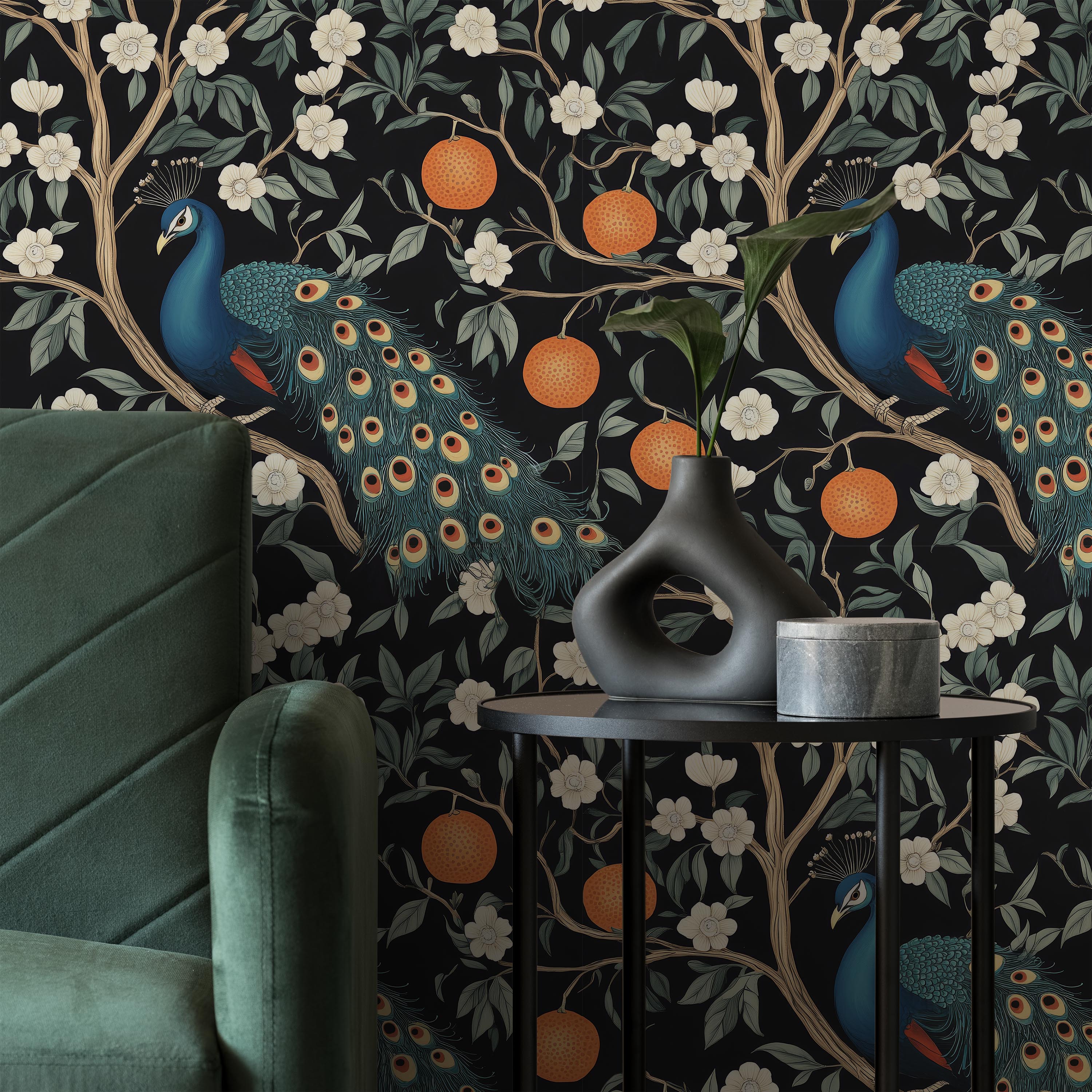 Vintage Peacocks Peel and Stick Wallpaper, Removable Wallpaper, Traditional Wallpaper | DeccoPrint