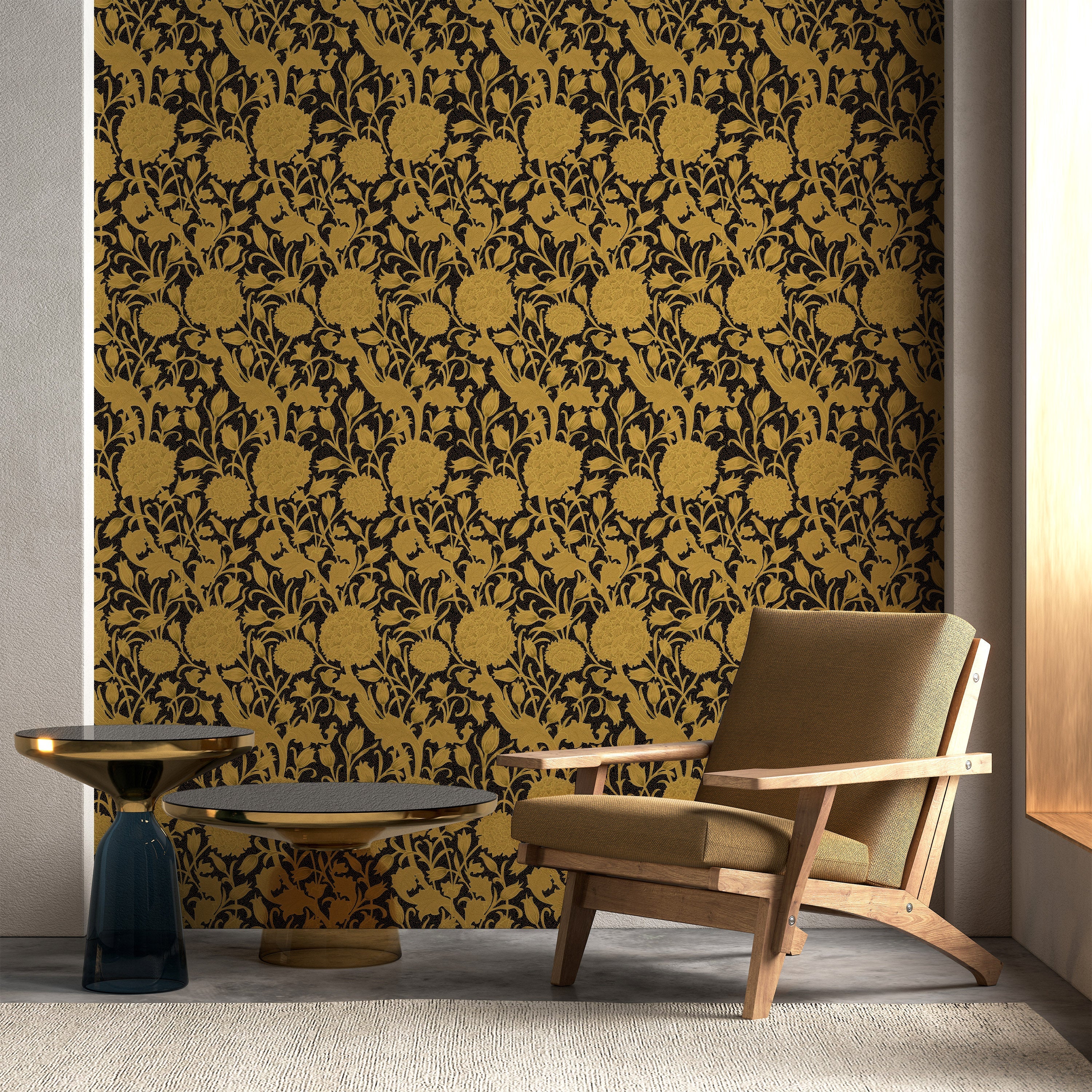 William Morris X Wild Tulips Peel and Stick Wallpaper, Removable Wallpaper, Traditional Wallpaper - Gold | DeccoPrint