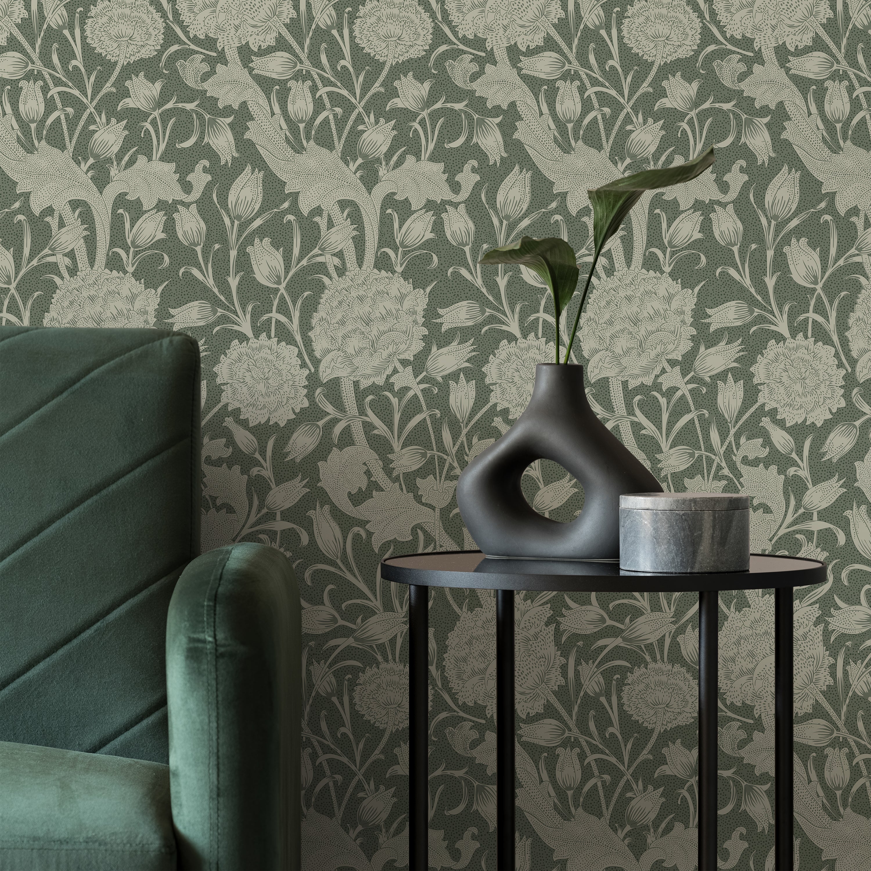 William Morris X Wild Tulips Peel and Stick Wallpaper, Removable Wallpaper, Traditional Wallpaper - Green | DeccoPrint