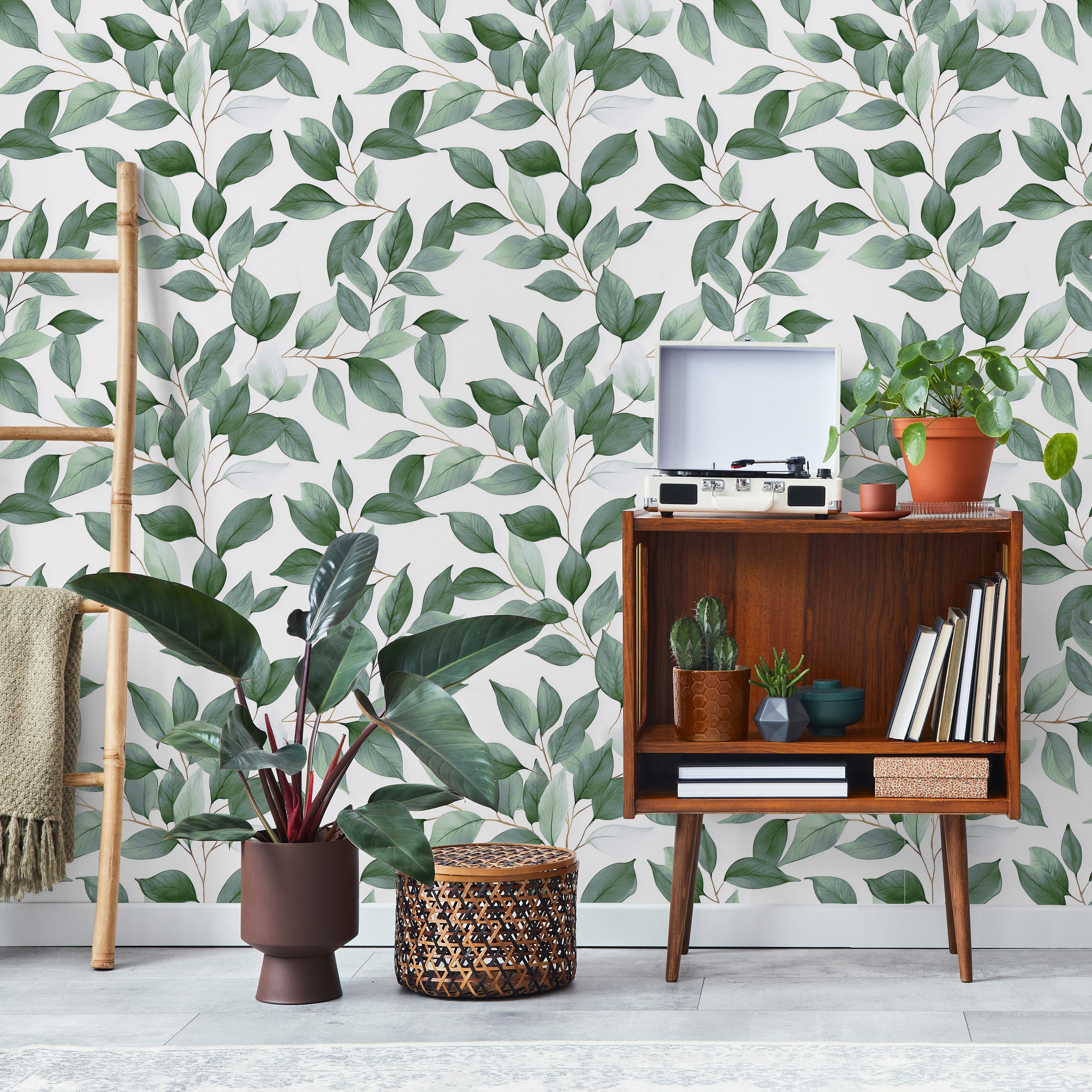 Leaf Foliage Peel and Stick Wallpaper, Removable Wallpaper, Traditional Wallpaper - Green | DeccoPrint