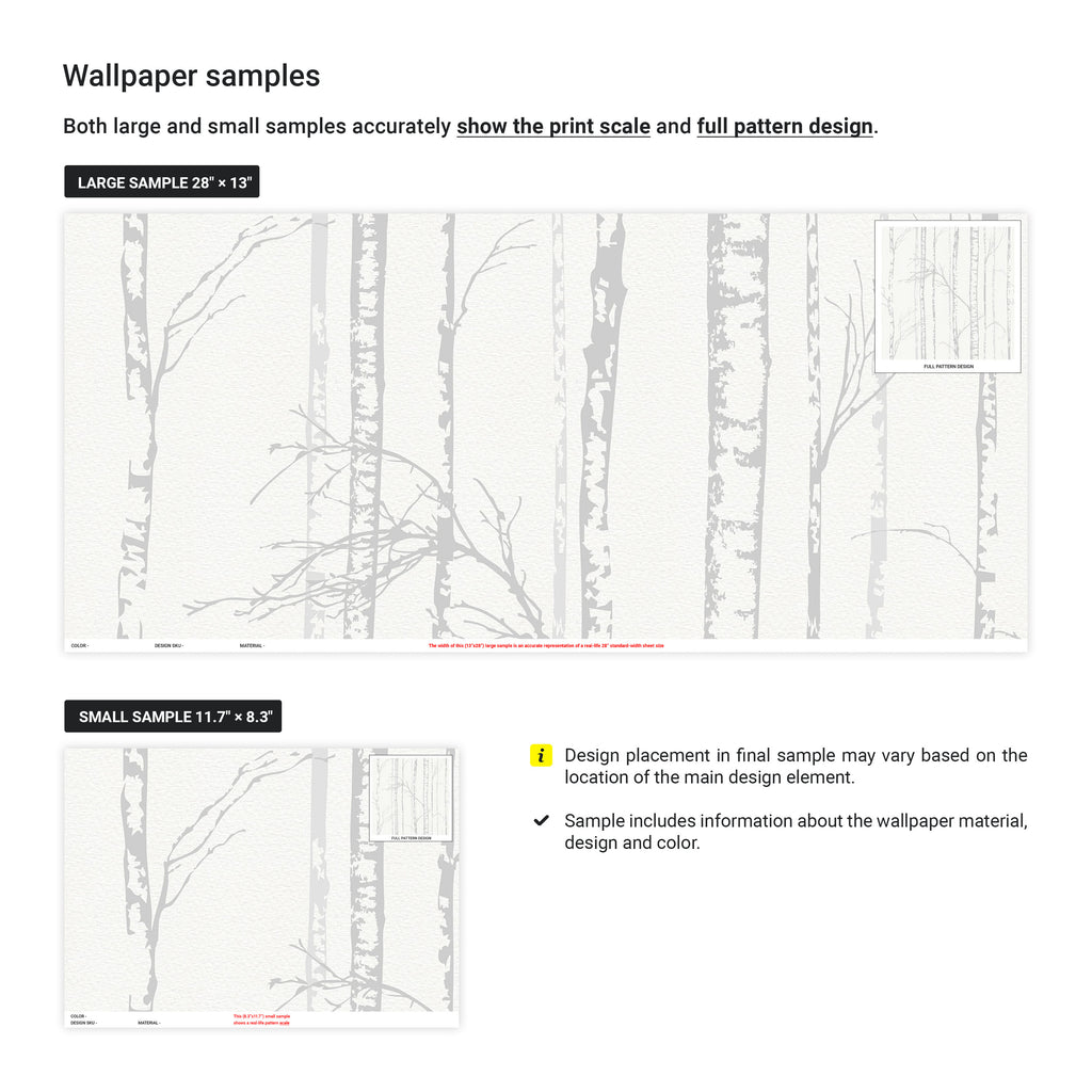 Birch Forest Peel and Stick Wallpaper, Removable Wallpaper, Traditional Wallpaper - Light Gray | DeccoPrint