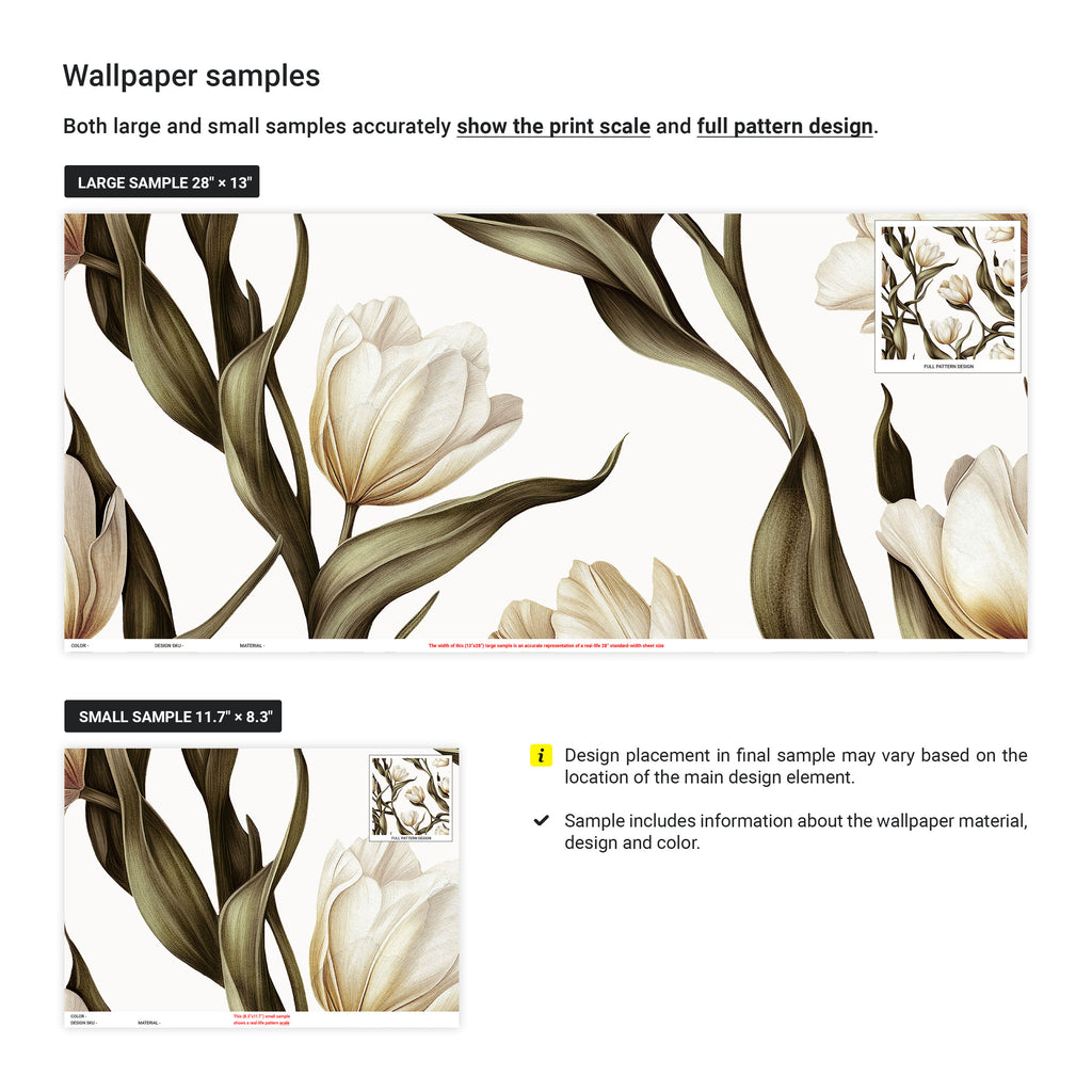 Spring Tulips Peel and Stick Wallpaper, Removable Wallpaper, Traditional Wallpaper - Ivory White | DeccoPrint
