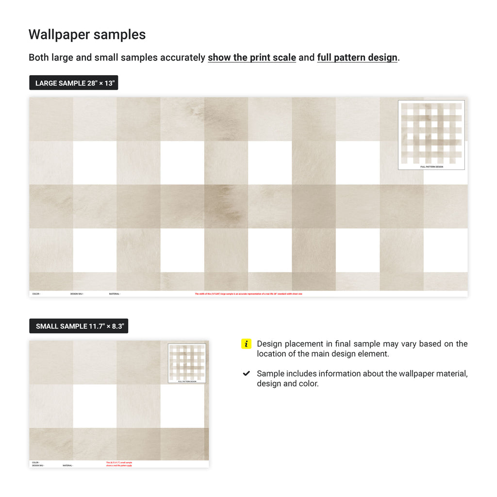 Watercolored Grid Peel and Stick Wallpaper, Removable Wallpaper, Traditional Wallpaper - Sand Beige | DeccoPrint