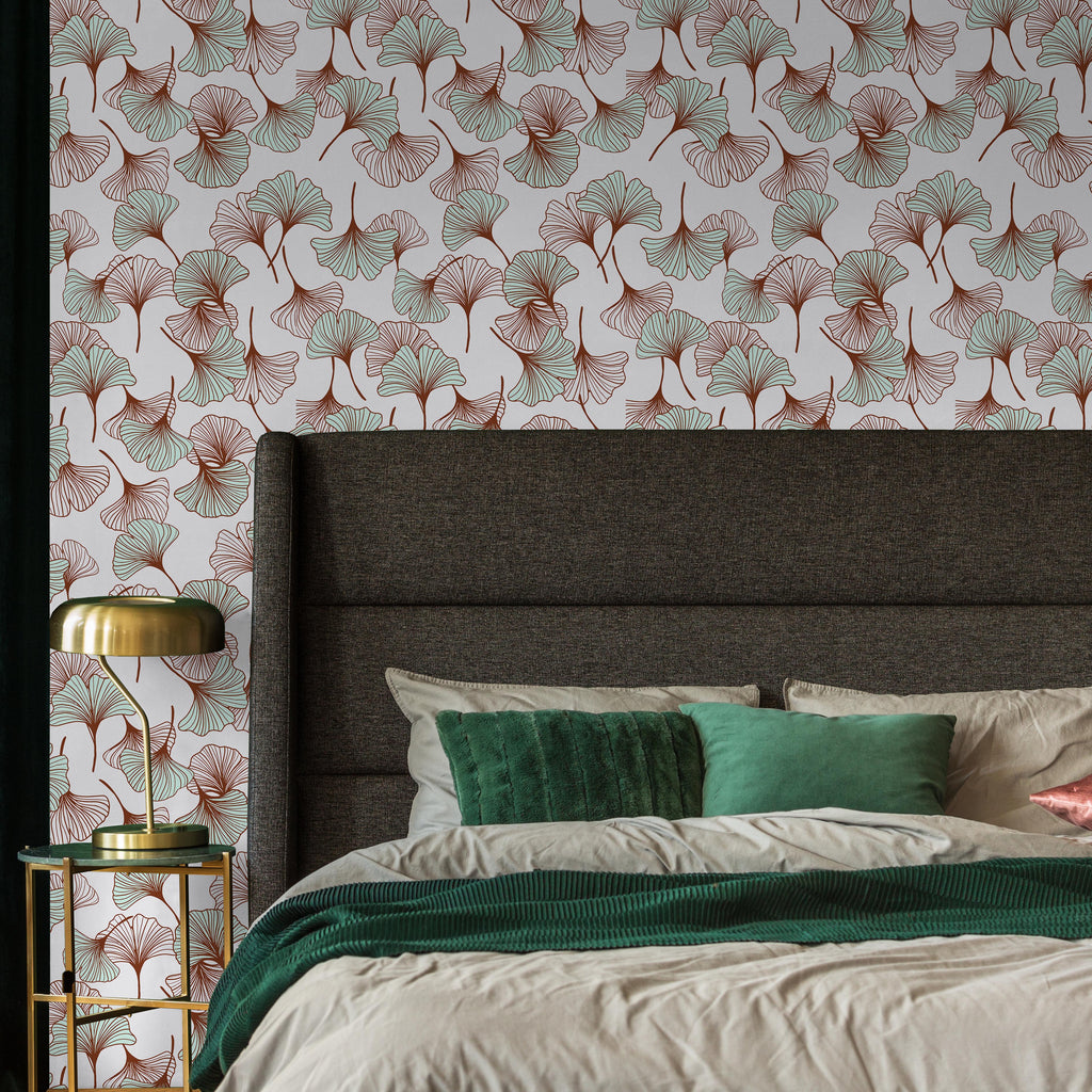 Ginkgo Garden Peel and Stick Wallpaper, Removable Wallpaper, Traditional Wallpaper - Green | DeccoPrint