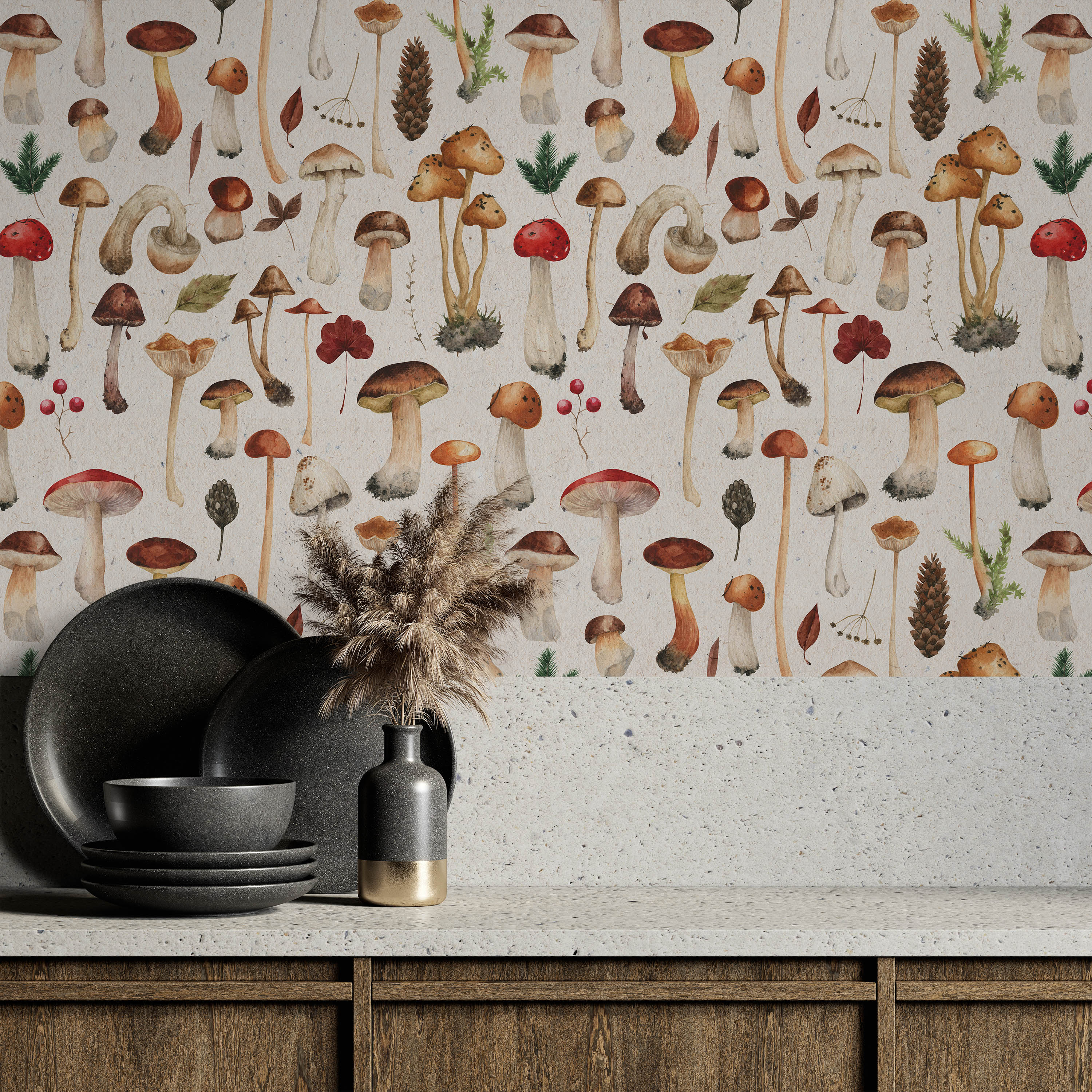 Mighty Mushrooms Peel and Stick Wallpaper, Removable Wallpaper, Traditional Wallpaper | DeccoPrint
